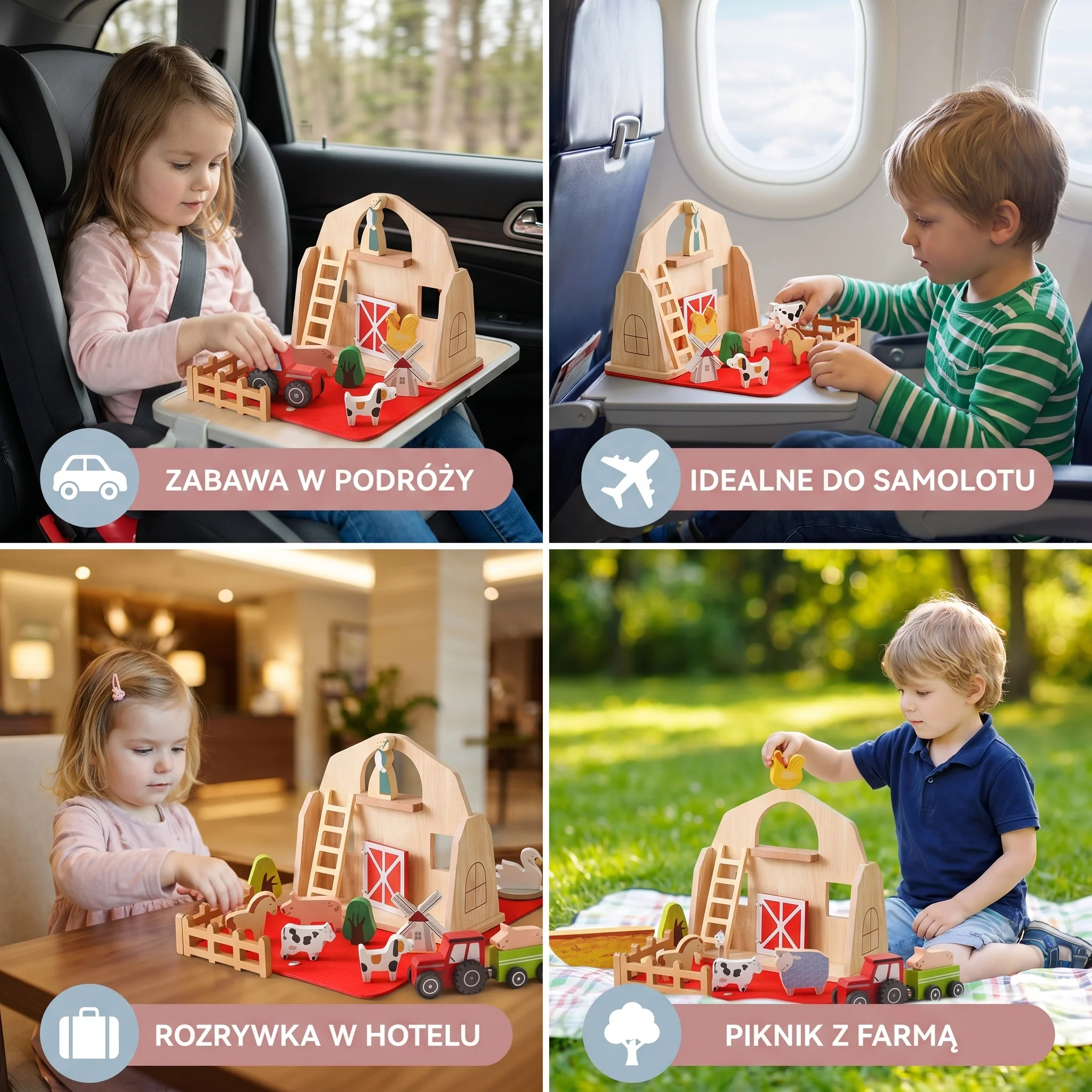 Montessori Drewniana i Filcowa Farma Podróżna – Idealna do Zabawy w Podróży - Image 4