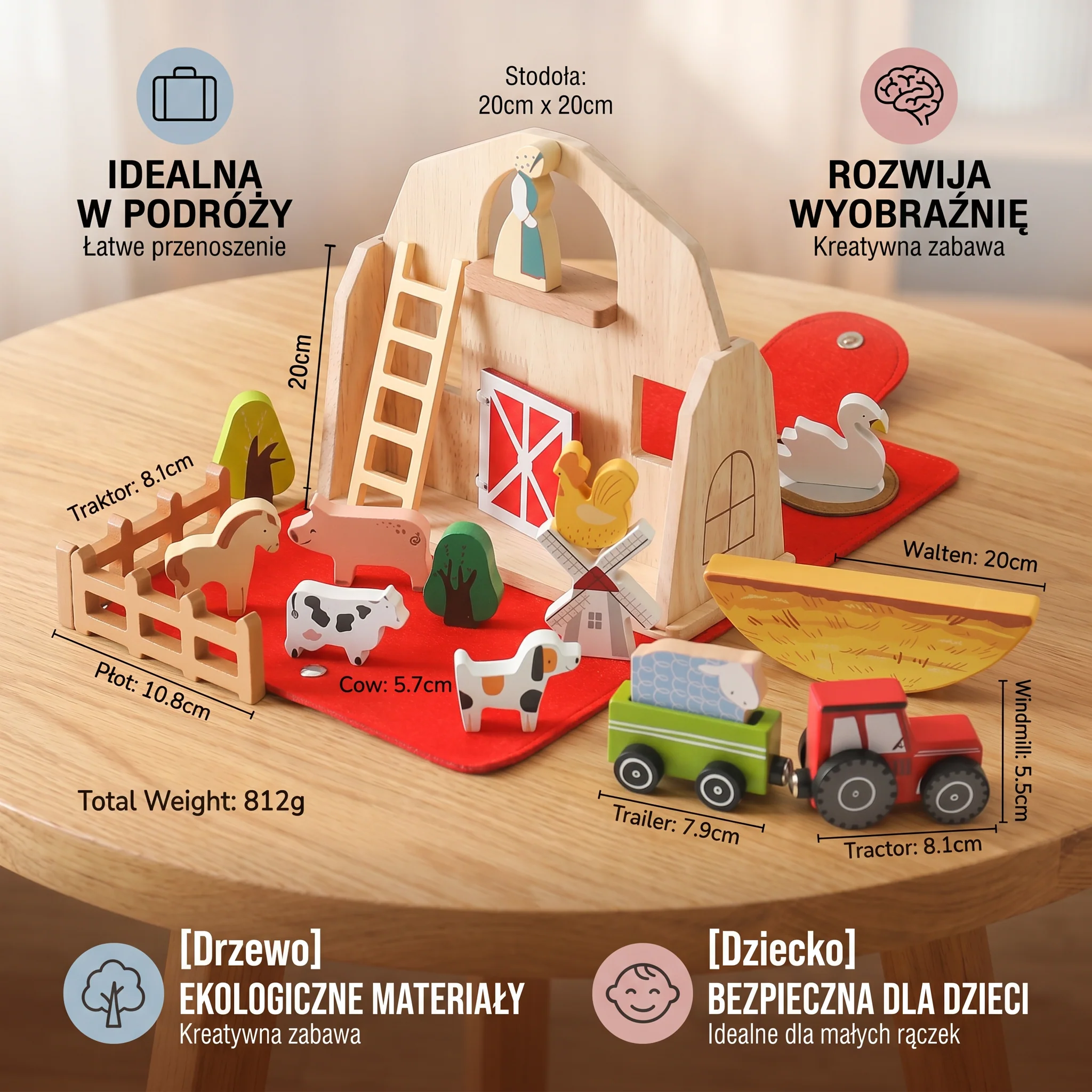 Montessori Drewniana i Filcowa Farma Podróżna – Idealna do Zabawy w Podróży - Image 5