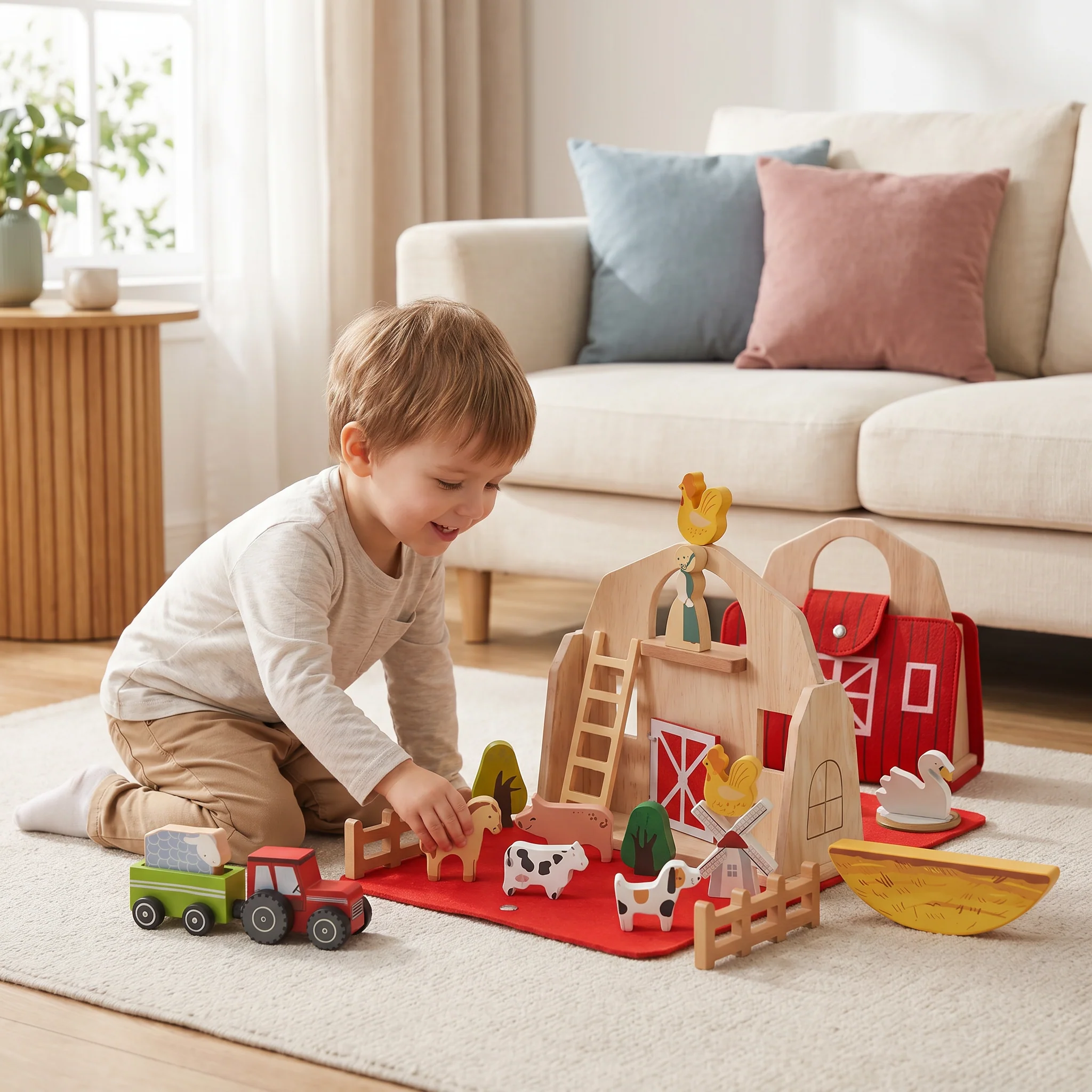 Montessori Drewniana i Filcowa Farma Podróżna – Idealna do Zabawy w Podróży - Image 6