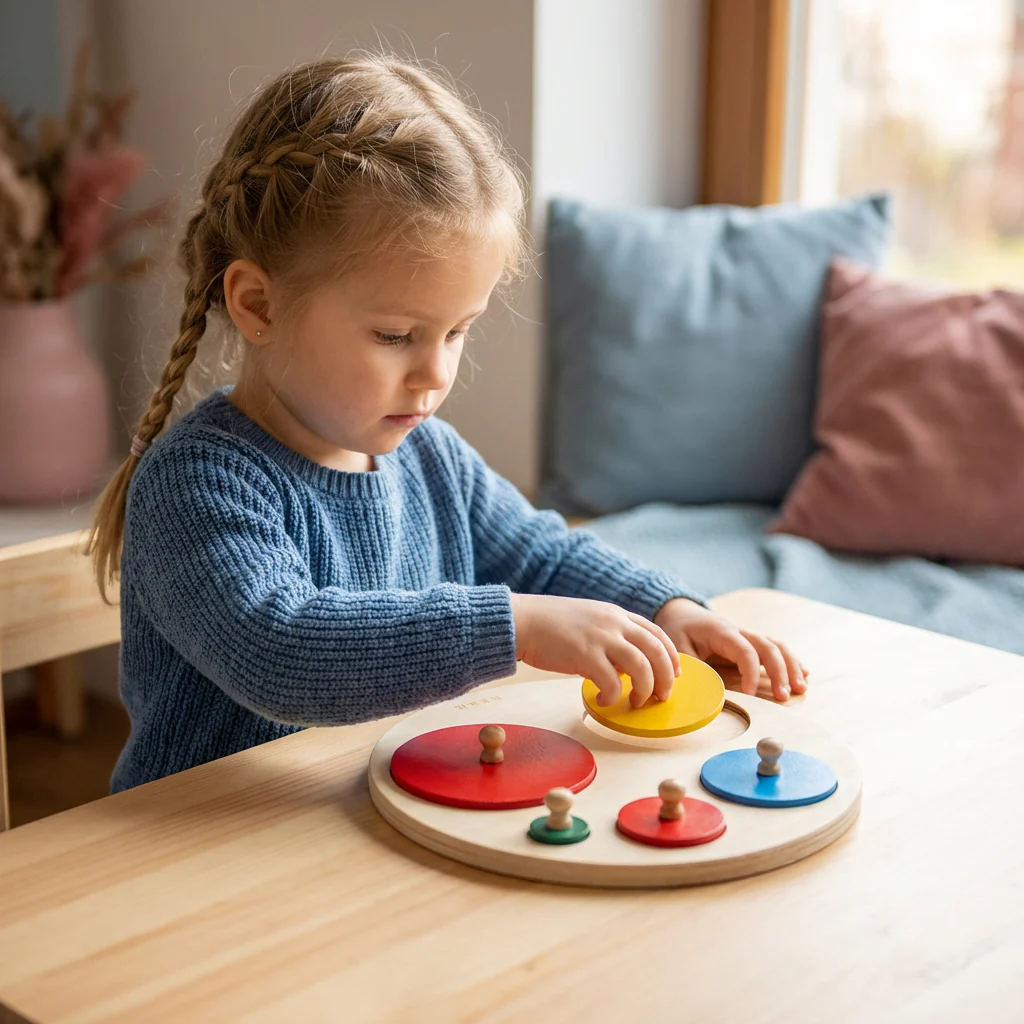 Montessori Drewniana Układanka z Kształtami – Edukacyjna Zabawka do Sortowania Geometrii i Kolorów dla Dzieci - Image 2