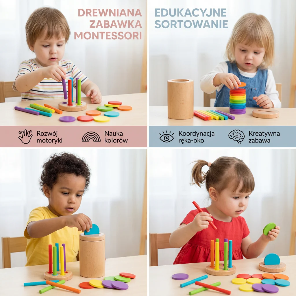 Montessori Drewniana Zabawka dla Dzieci – Gra Edukacyjna do Sortowania Kolorów i Kształtów - Image 4