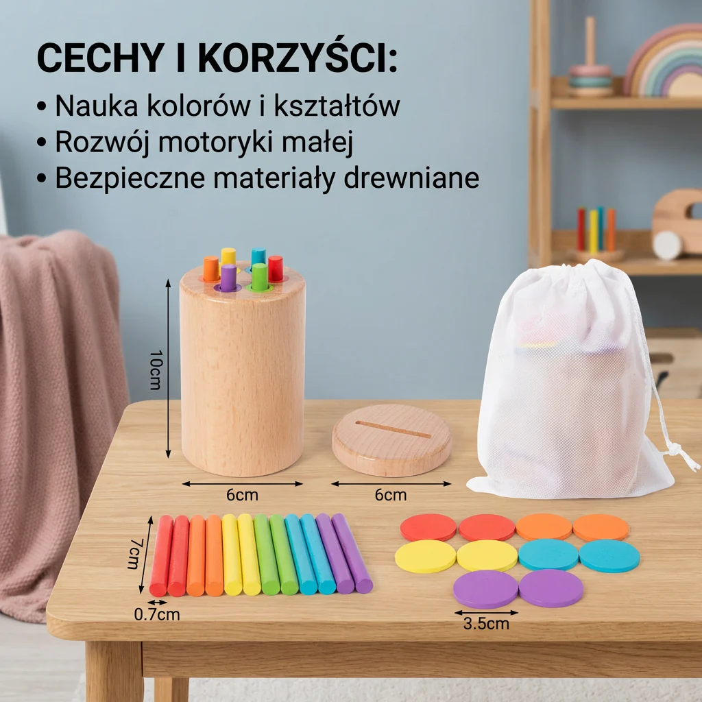 Montessori Drewniana Zabawka dla Dzieci – Gra Edukacyjna do Sortowania Kolorów i Kształtów - Image 6