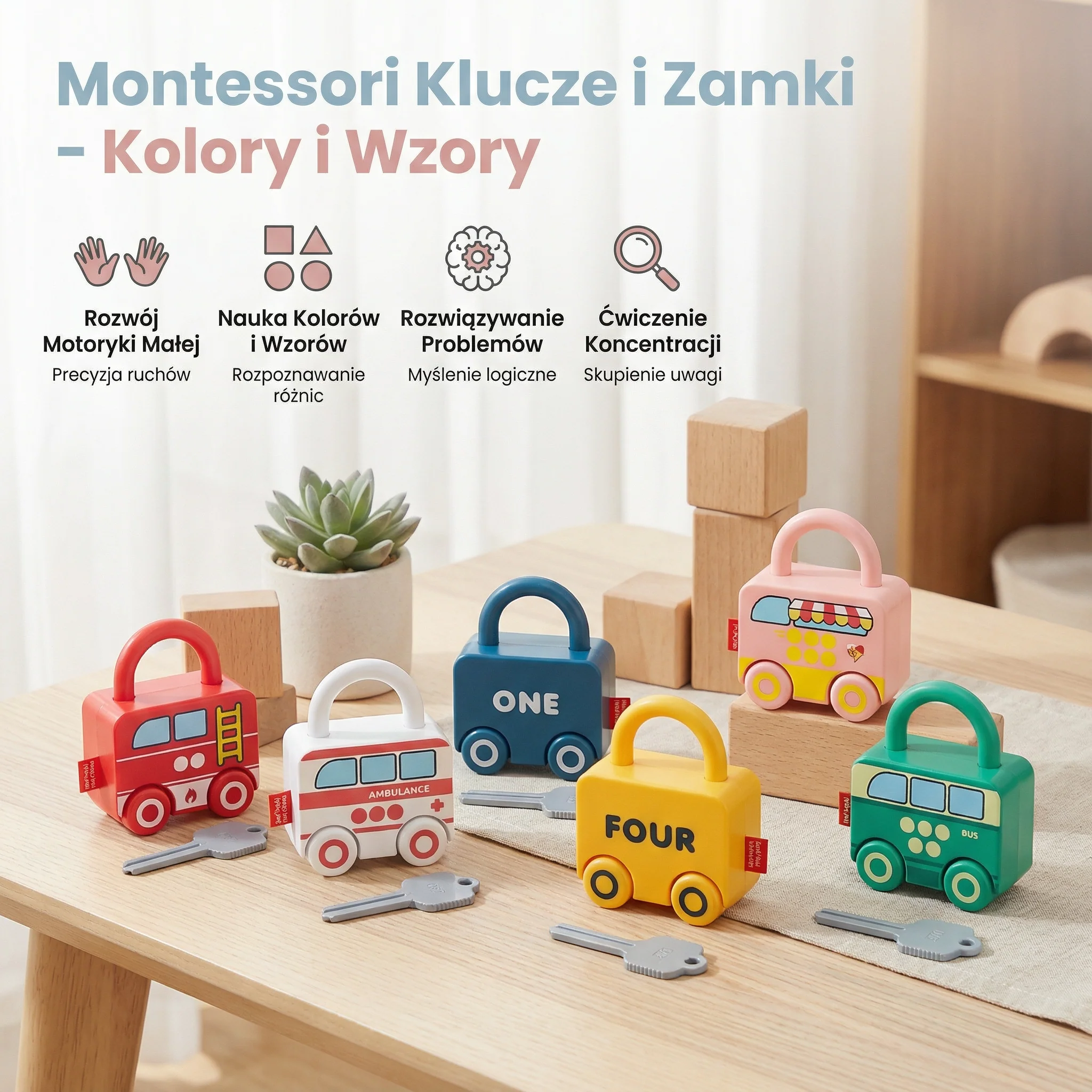 Montessori klucze i zamki – kolory i wzory - Image 2
