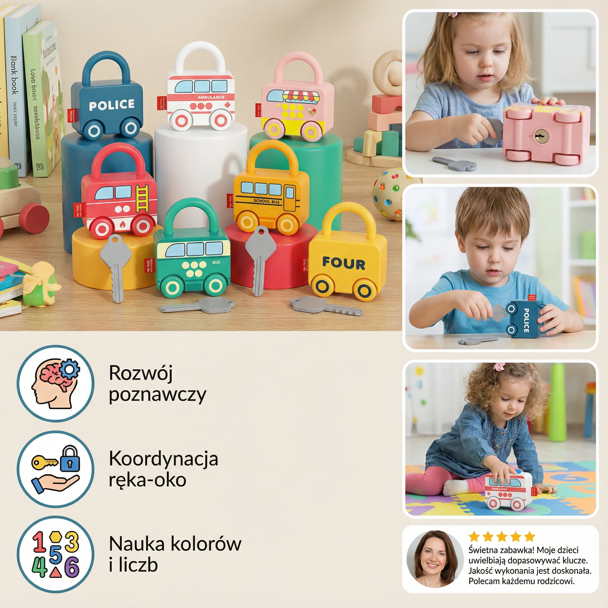 Montessori klucze i zamki – kolory i wzory - Image 3
