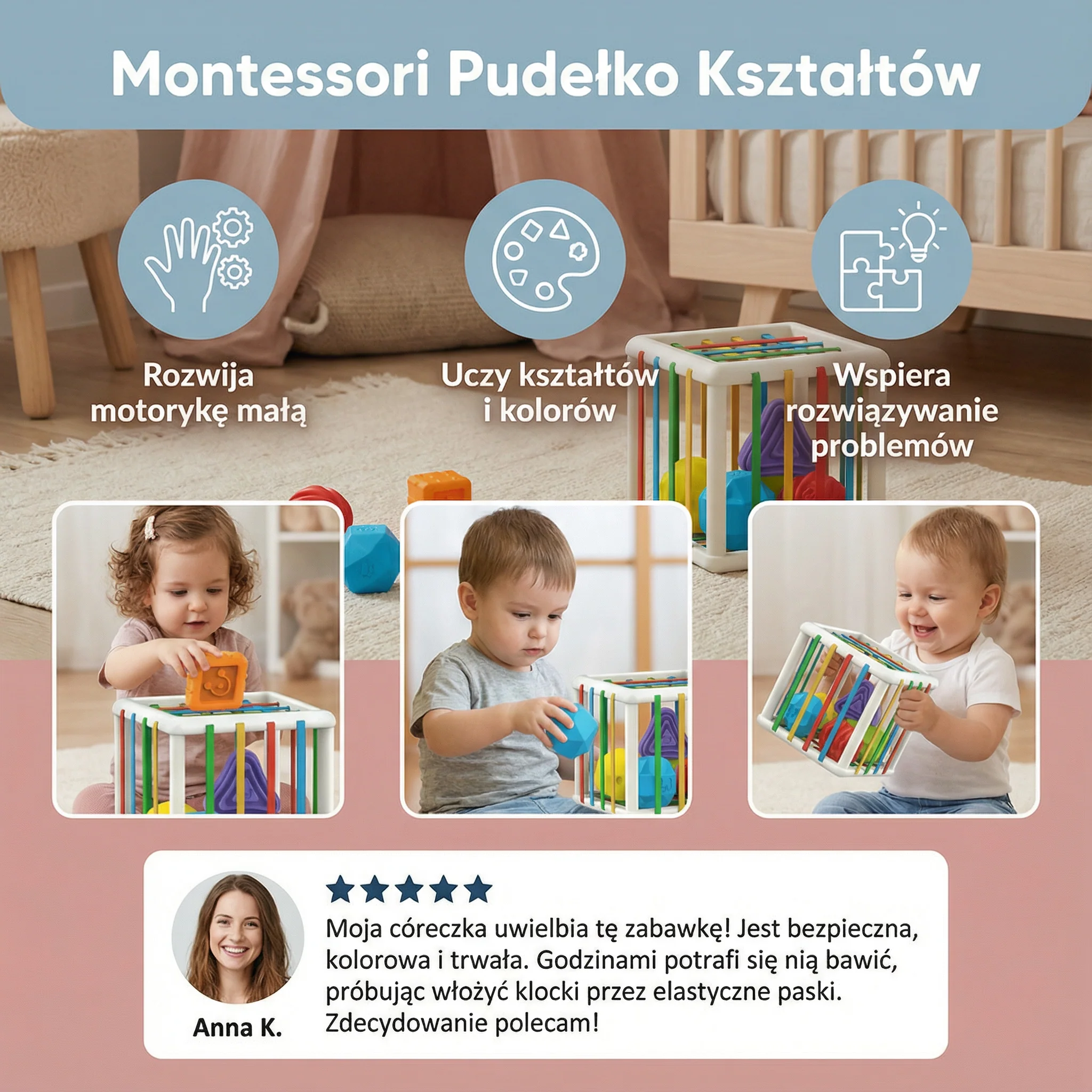 Montessori pudełko kształtów – gra sortująca i motoryczna - Image 3