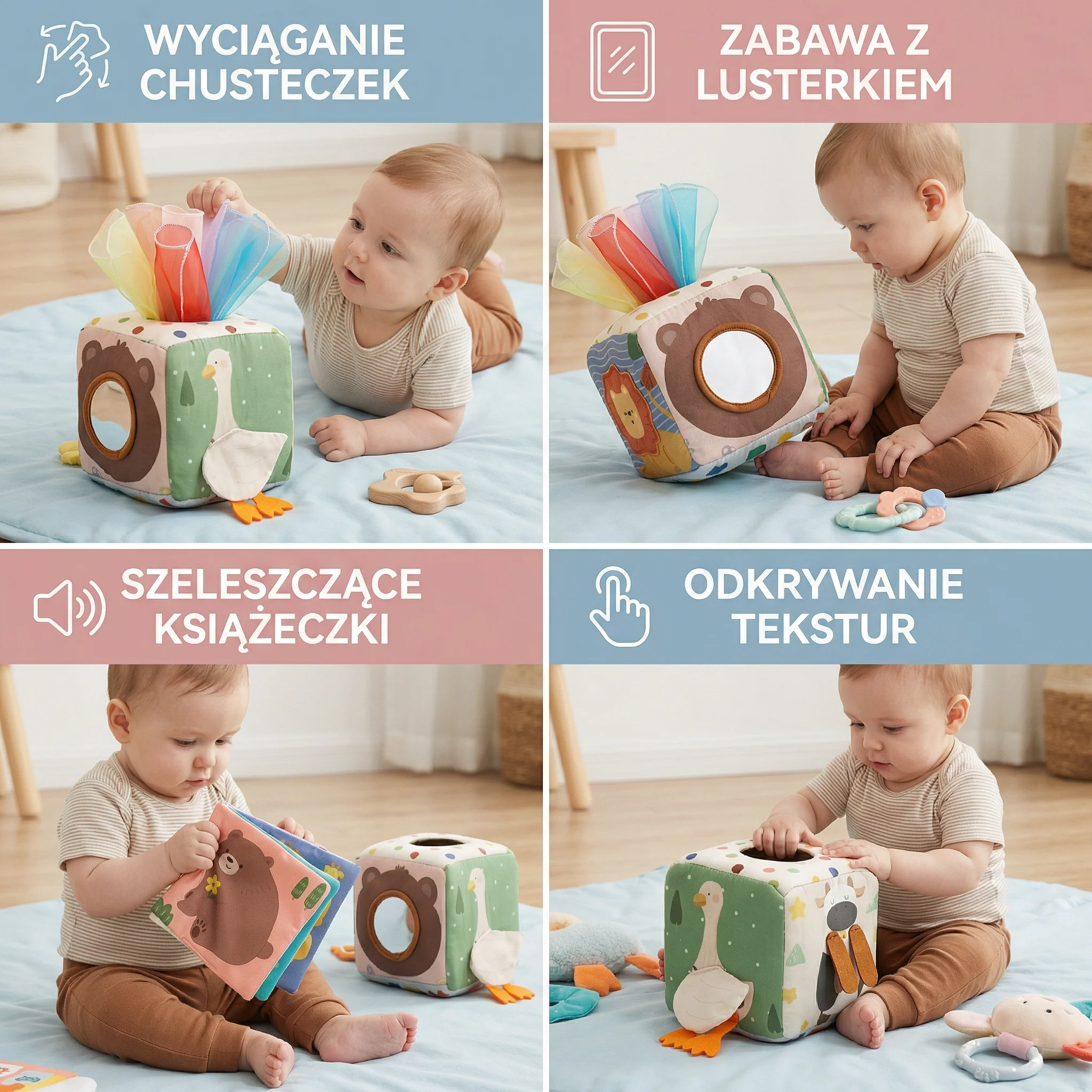 Montessori sensoryczne pudełko z chusteczkami dla niemowląt – miękka zabawka do szeleszczenia i odkrywania - Image 4
