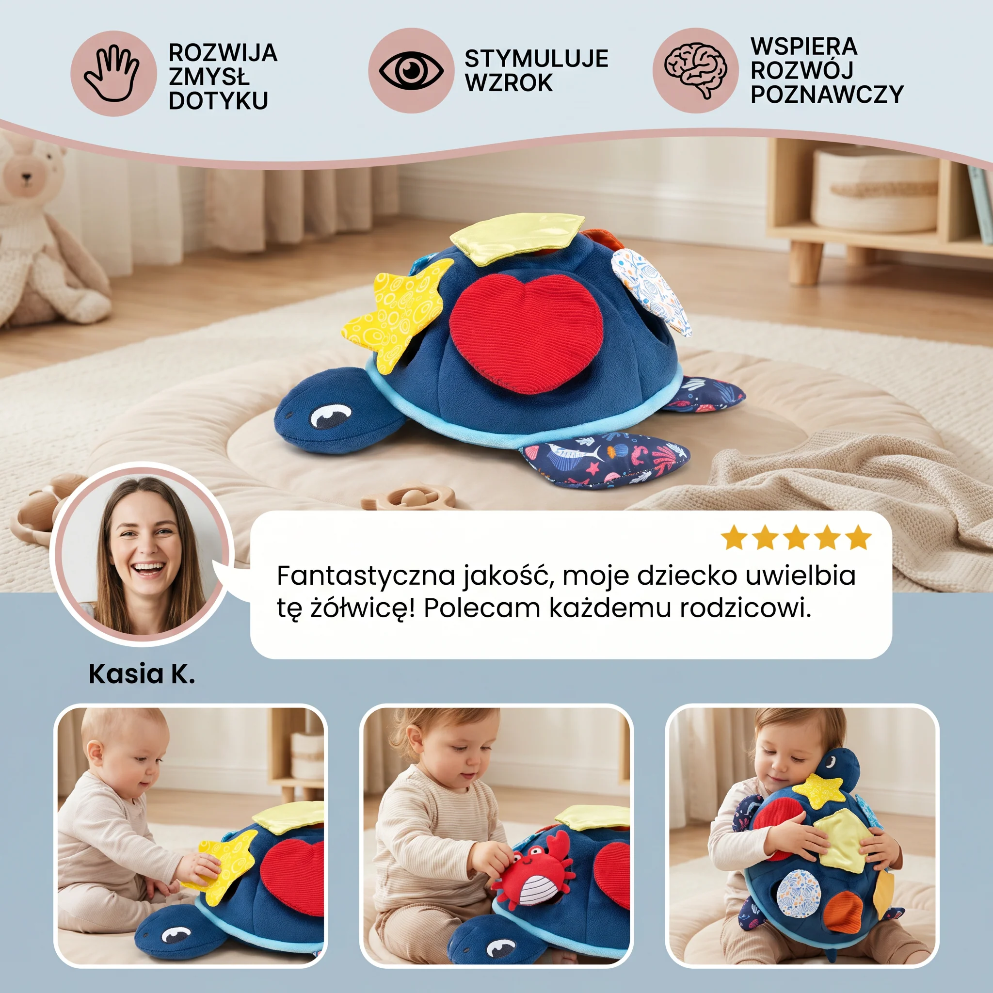 Montessori Turtle Activity Toy – Miękka Zabawka Sensoryczna dla Dzieci - Image 5