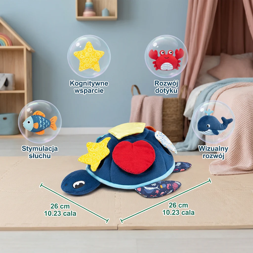 Montessori Turtle Activity Toy – Miękka Zabawka Sensoryczna dla Dzieci - Image 6