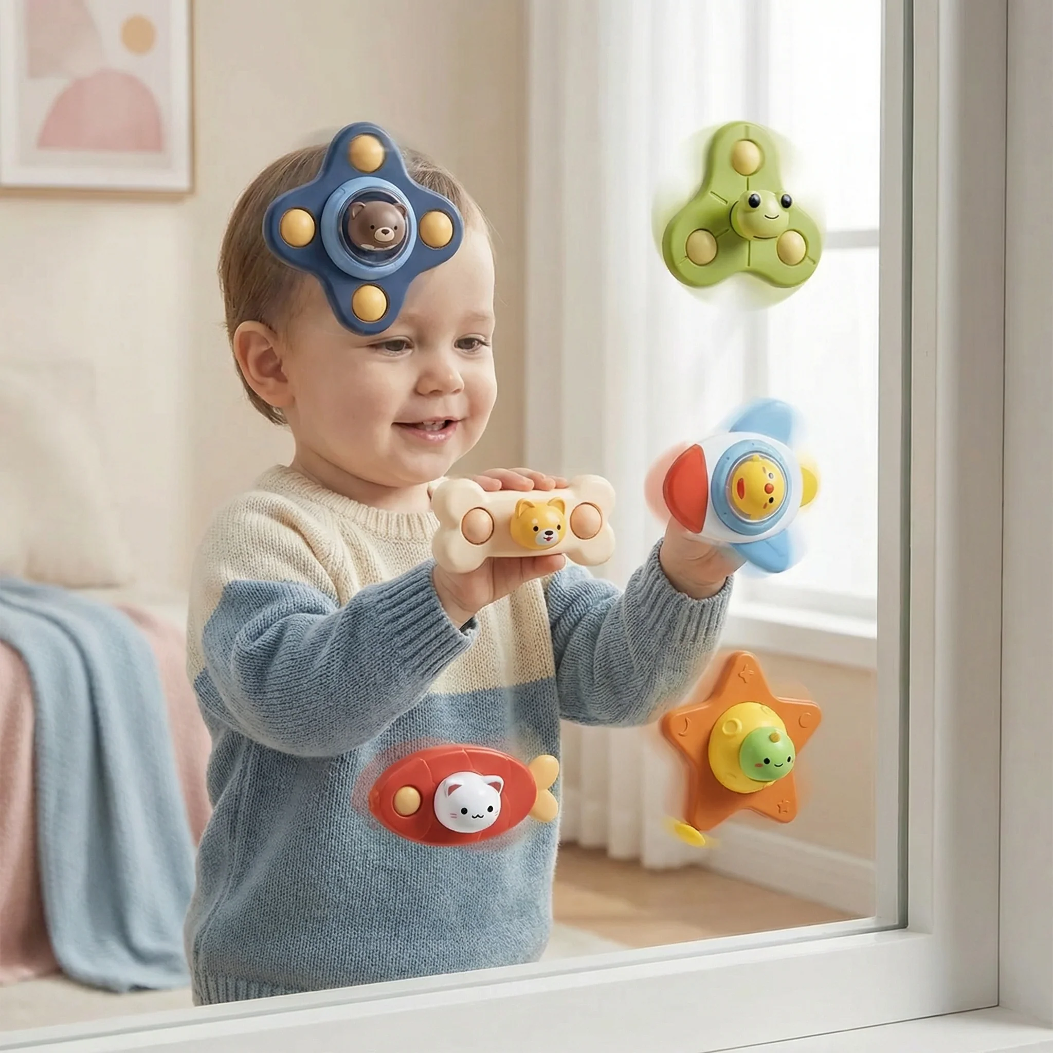 Montessori wirujący spinner z przyssawką – obrotowa zabawka edukacyjna