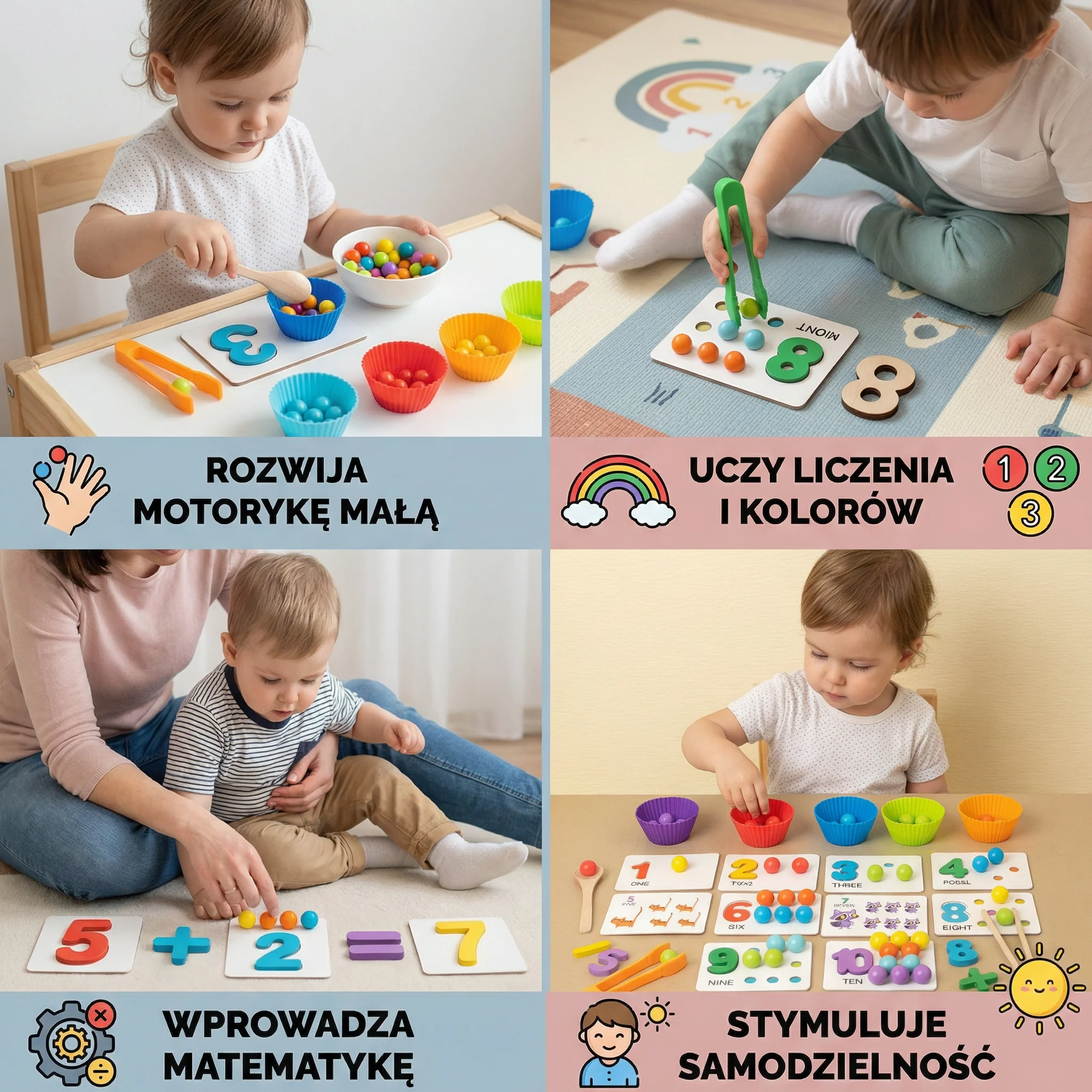 Montessori – zestaw kul do sortowania według liczb i kolorów do nauki liczenia - Image 4