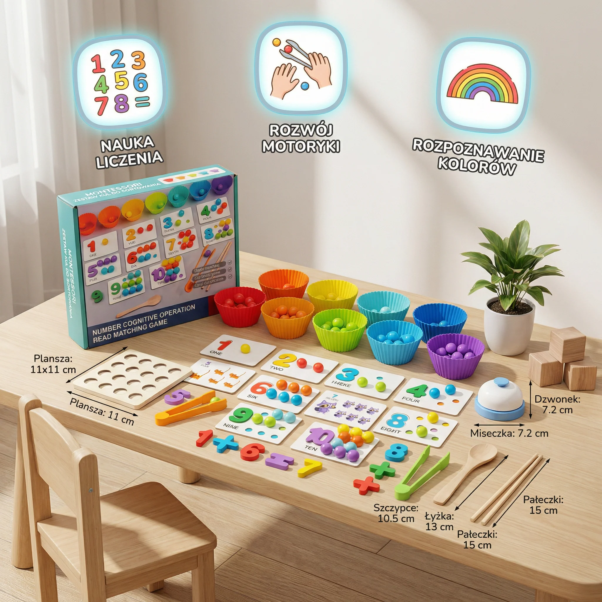 Montessori – zestaw kul do sortowania według liczb i kolorów do nauki liczenia - Image 5