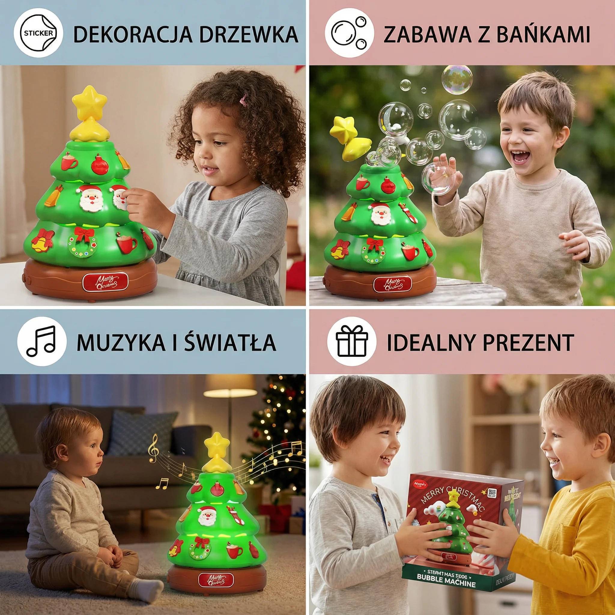 Muzyczna choinka z bańkami mydlanymi i naklejkami do dekoracji - Image 4