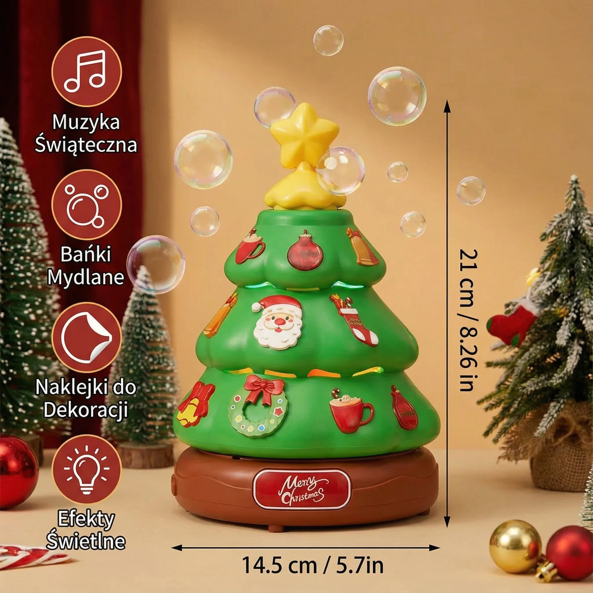 Muzyczna choinka z bańkami mydlanymi i naklejkami do dekoracji - Image 5