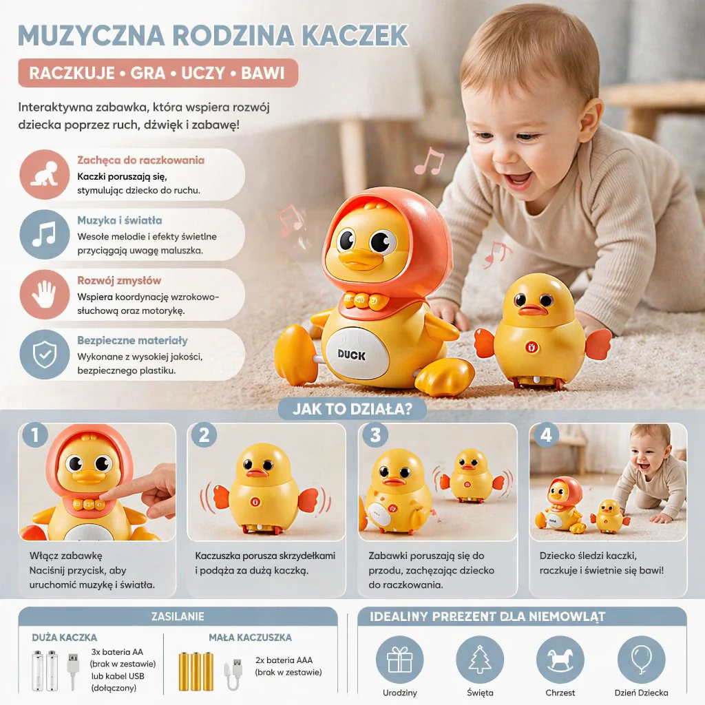 Muzyczna Rodzina Kaczek – Zabawka do Raczkowania i Nauki dla Niemowląt - Image 2