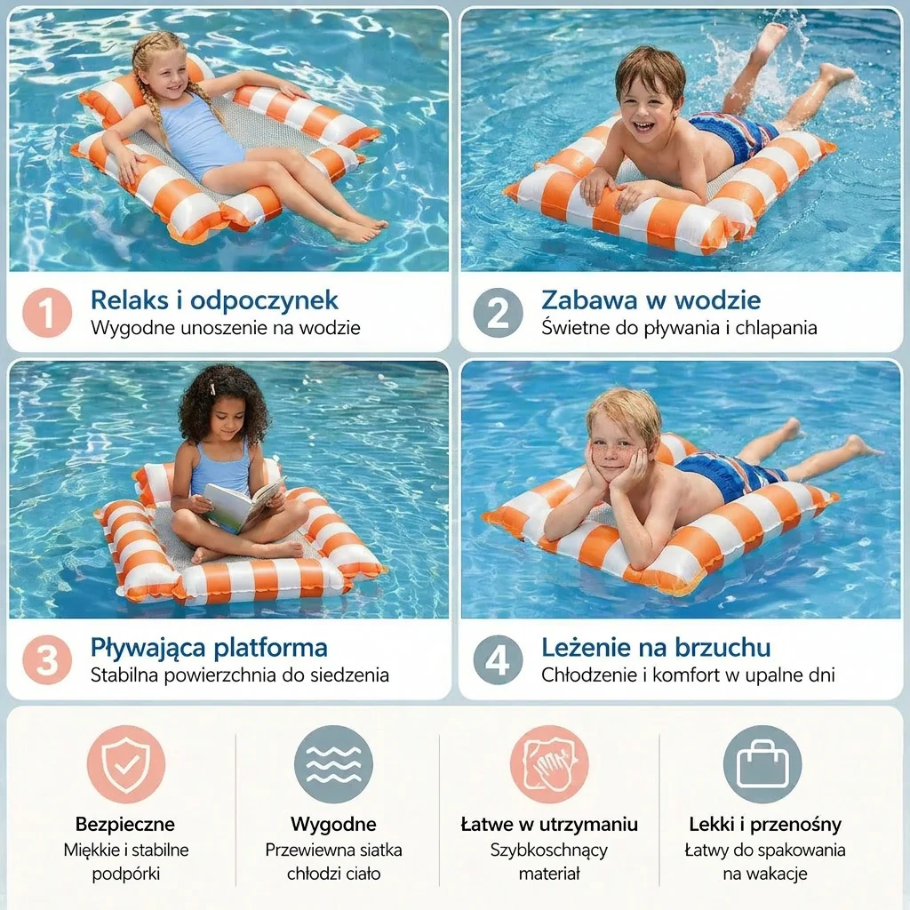 Nadmuchiwane Siedzisko Basenowe dla Dzieci – Wodny Hamak z Siatkową Powierzchnią - Image 4