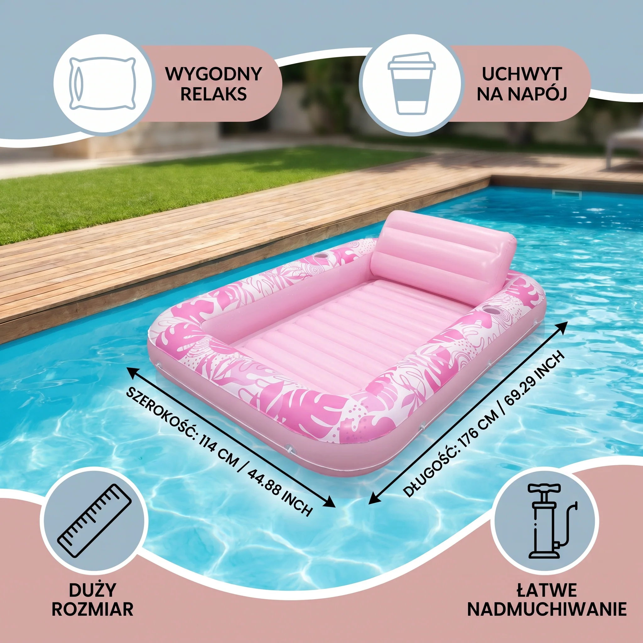 Nadmuchiwany basen lounge z poduszką i uchwytem na napoje - Image 5