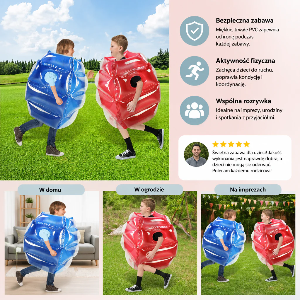 Nadmuchiwany Strój Bumper Ball dla Dzieci – Gra Zderzeniowa Outdoor dla 2 Graczy - Image 5