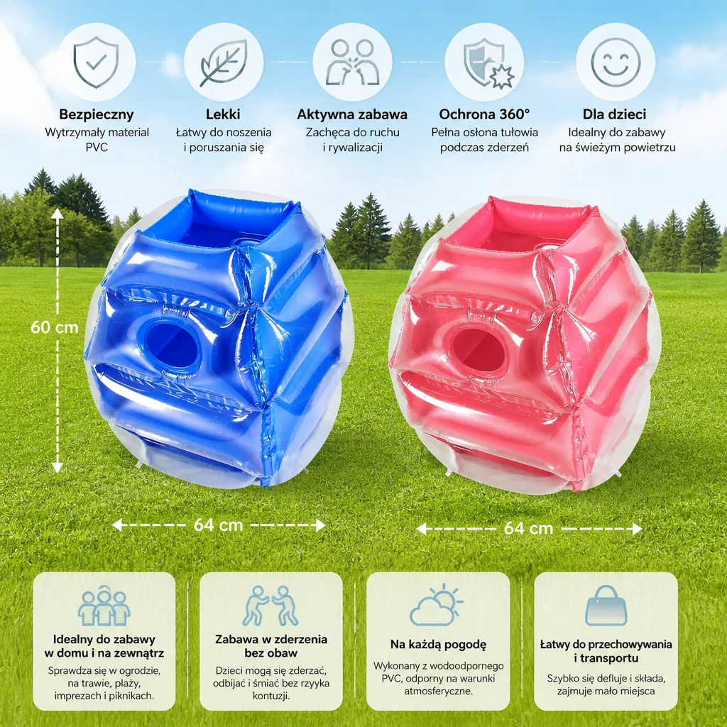 Nadmuchiwany Strój Bumper Ball dla Dzieci – Gra Zderzeniowa Outdoor dla 2 Graczy - Image 6