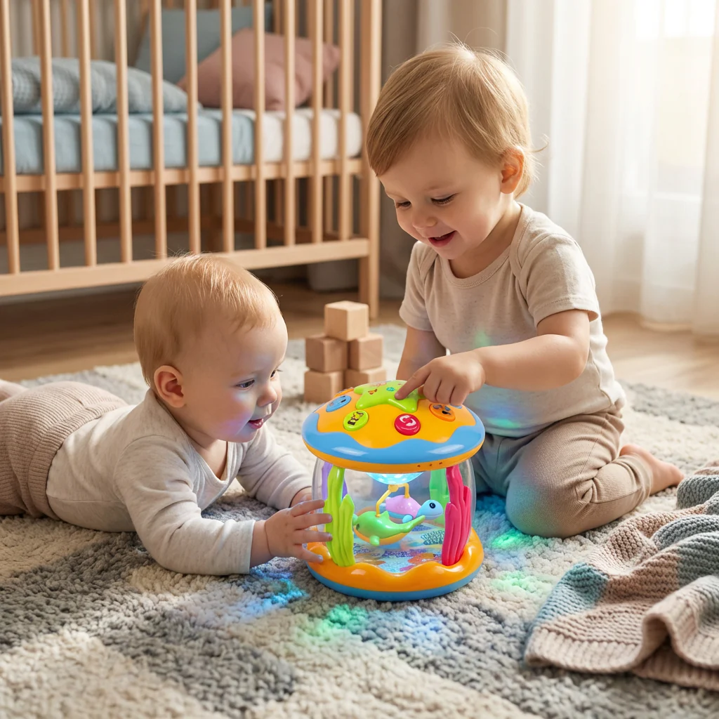 Ocean Light & Music Baby Toy – Obrotowa Zabawka Sensoryczna dla Niemowląt – Idealna do Brzuszkowania i Raczkowania