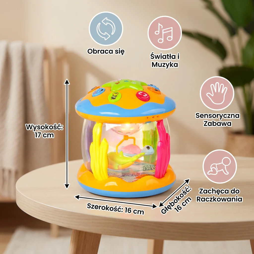 Ocean Light & Music Baby Toy – Obrotowa Zabawka Sensoryczna dla Niemowląt – Idealna do Brzuszkowania i Raczkowania - Image 5