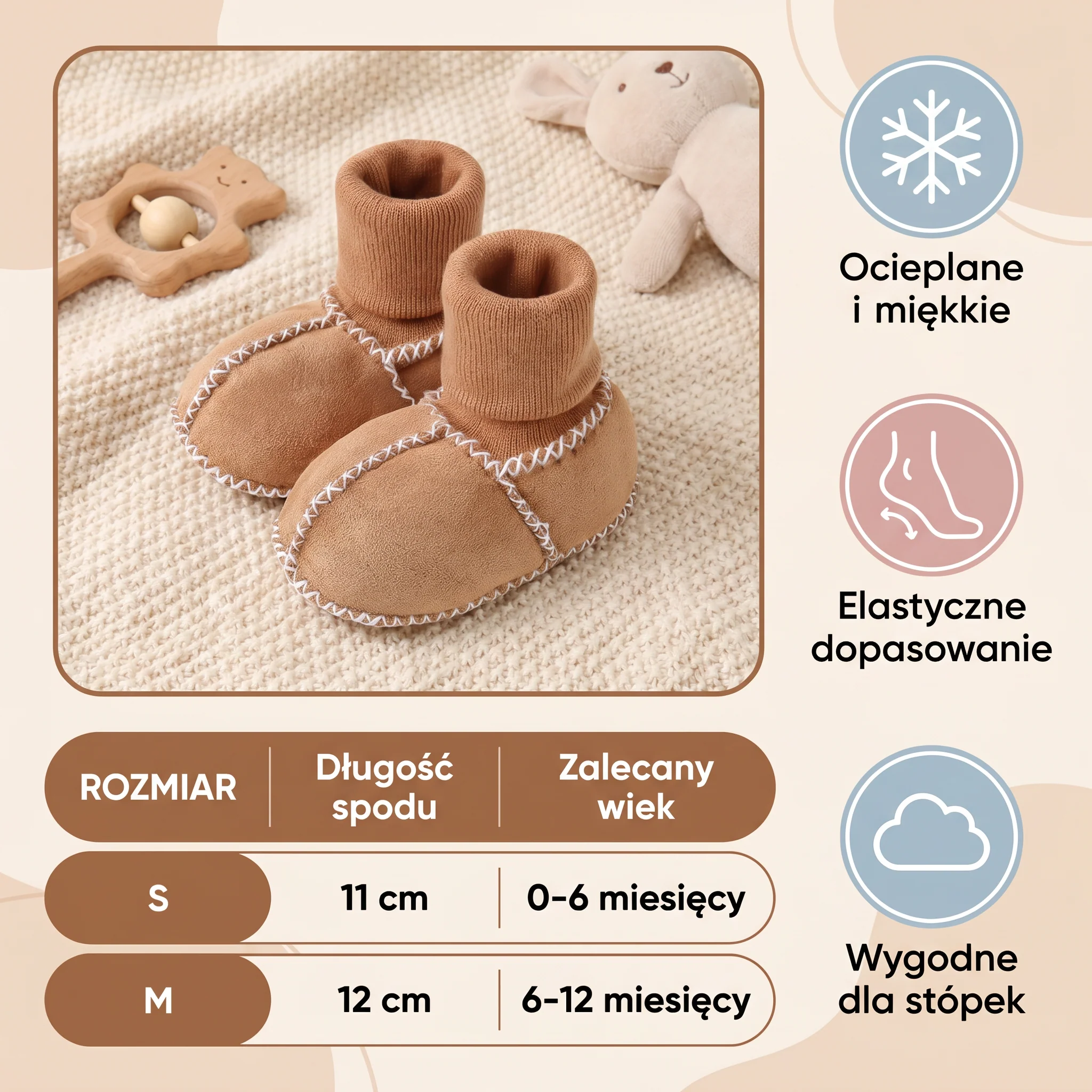 Ocieplane zimowe skarpetkowe buty dla niemowląt w wyglądzie zamszu - Image 5