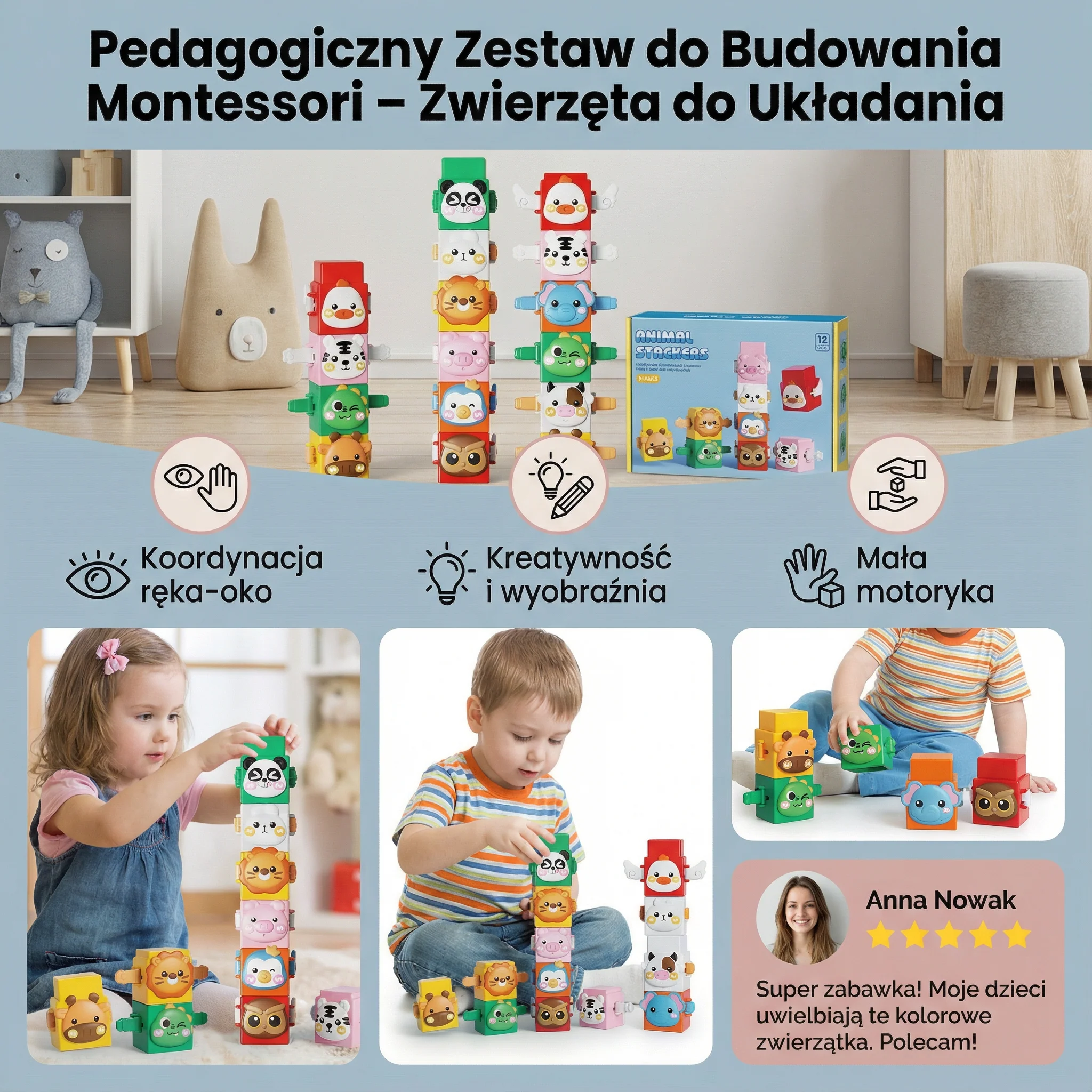 Pedagogiczny Zestaw do Budowania Montessori – Zwierzęta do Układania - Image 3