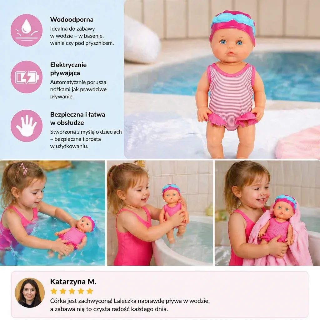 Pływająca Lalka – Wodoodporna Elektryczna Zabawka Basenowa dla Dzieci - Image 3
