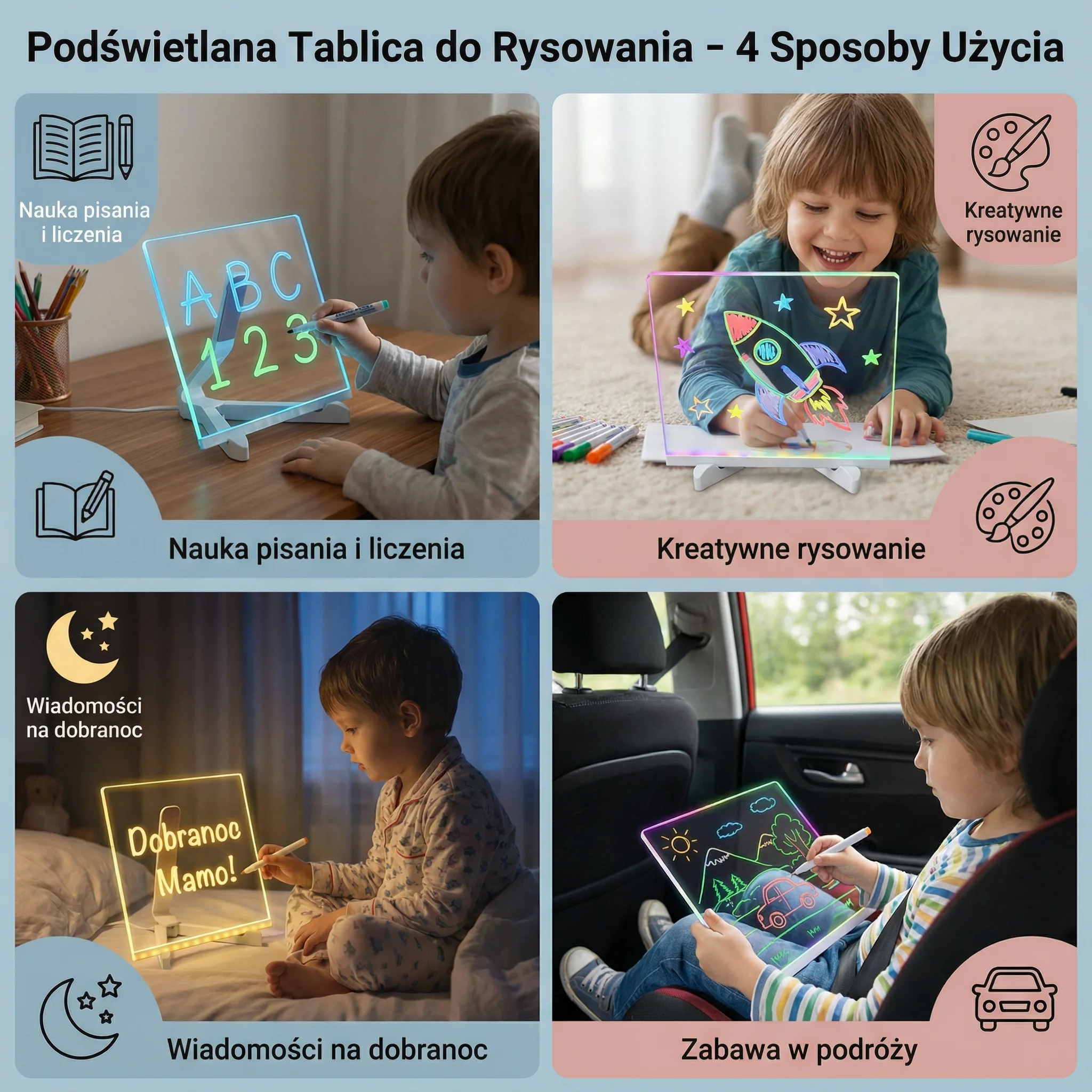 Podświetlana tablica do rysowania dla dzieci | Podświetlana powierzchnia wielokrotnego użytku do kreatywnych notatek , sztuki i nauki - Image 4