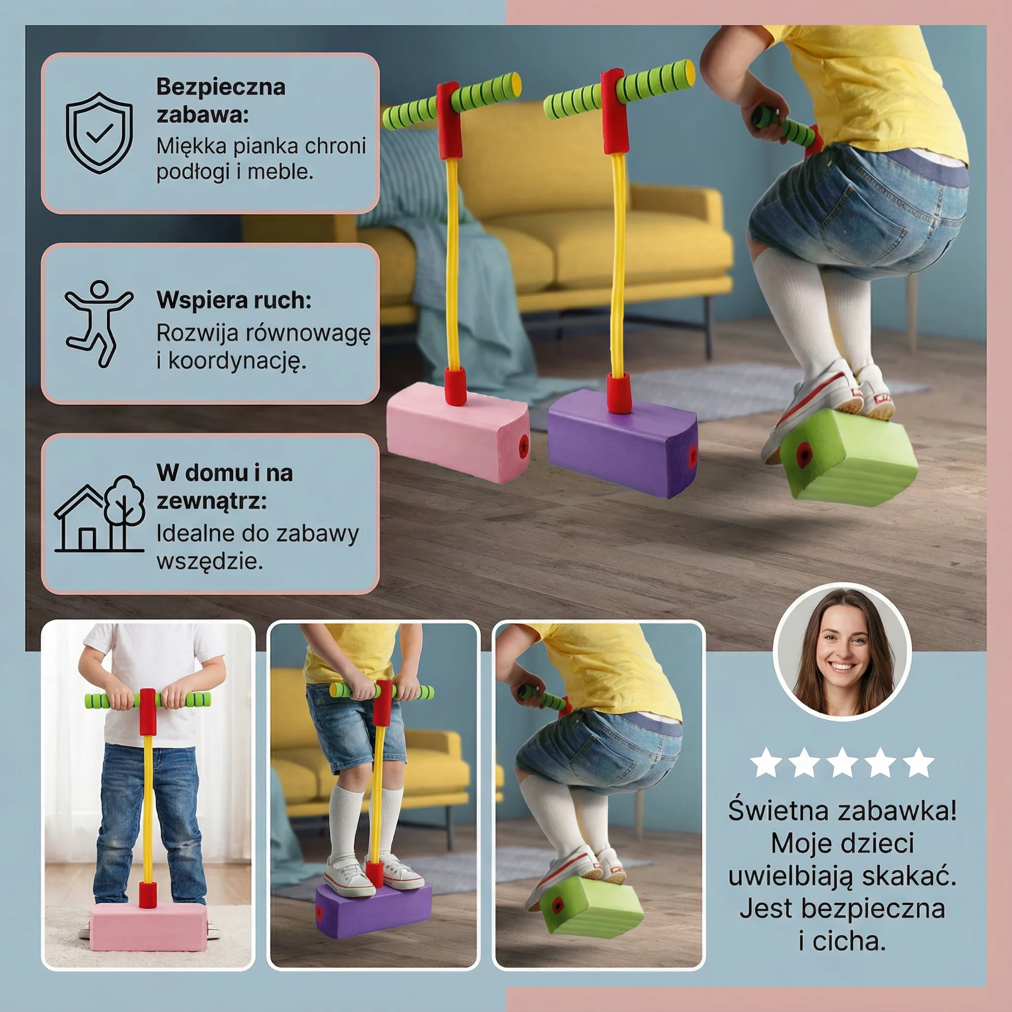 Pogostick piankowy dla dzieci – zabawka do skakania w domu i na zewnątrz - Image 3