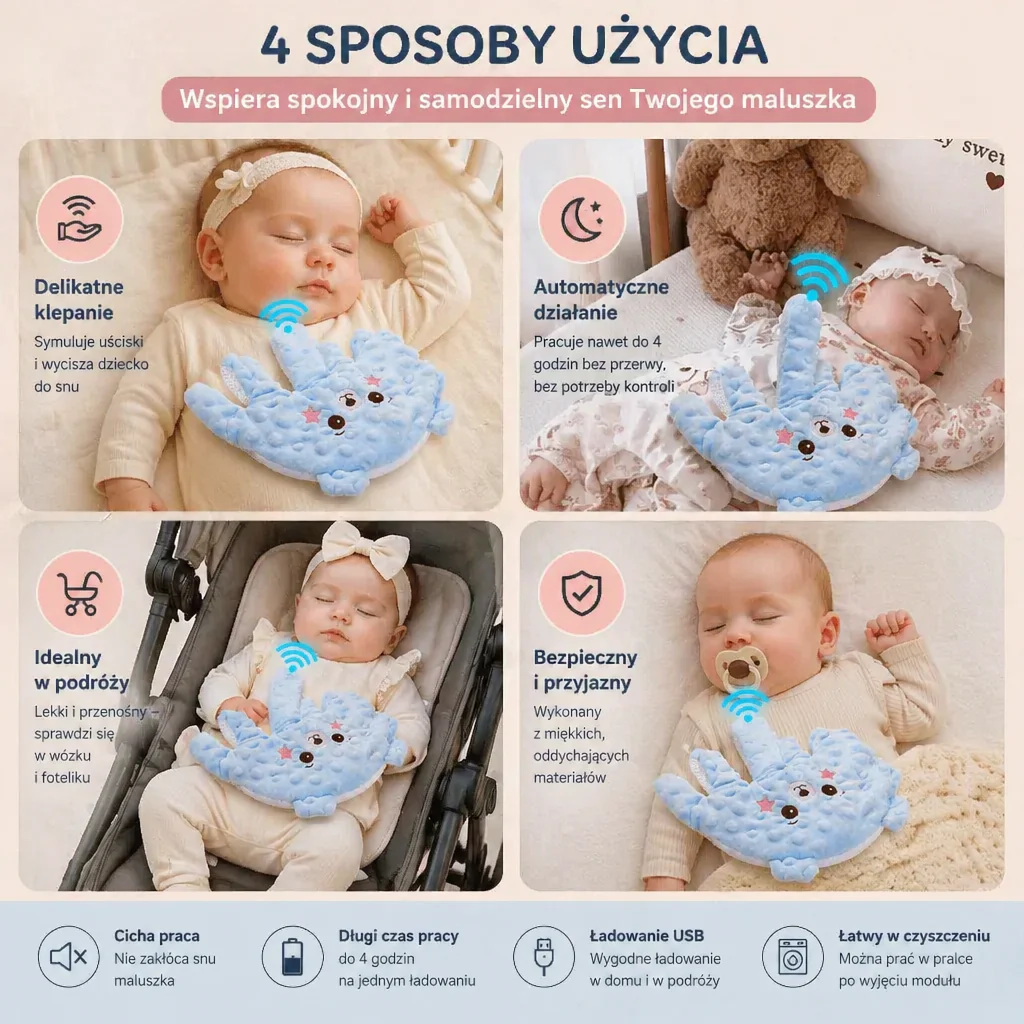 Pomoc do Zasypiania dla Niemowląt z Delikatną Funkcją Klepania – Wspiera Spokojny i Samodzielny Sen - Image 4
