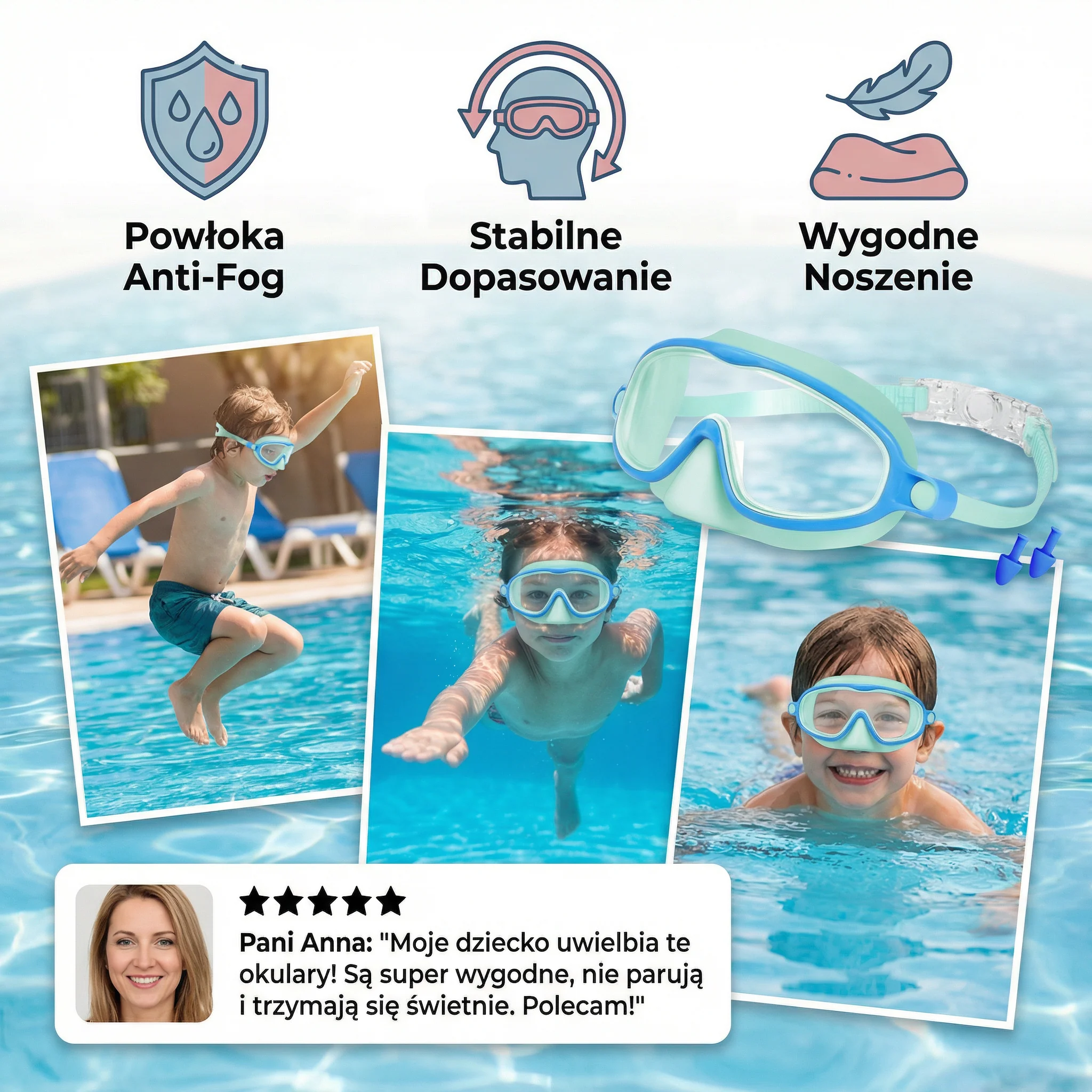 Praktyczne Okulary Pływackie dla Dzieci – Powłoka Anti-Fog, Stabilne Dopasowanie i Wygodne Noszenie - Image 5