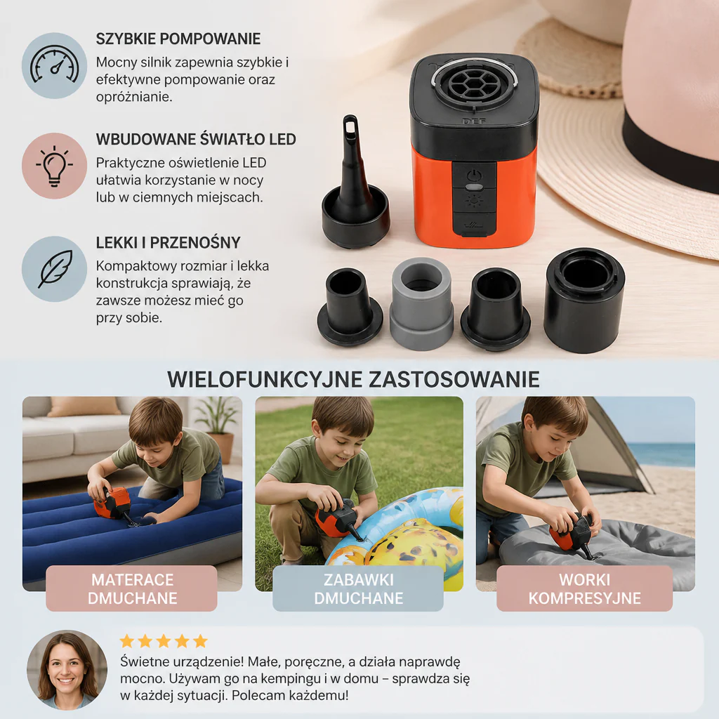 Przenośna Mini Pompka Elektryczna Z Lampką LED – Szybkie Pompowanie I Opróżnianie - Image 5