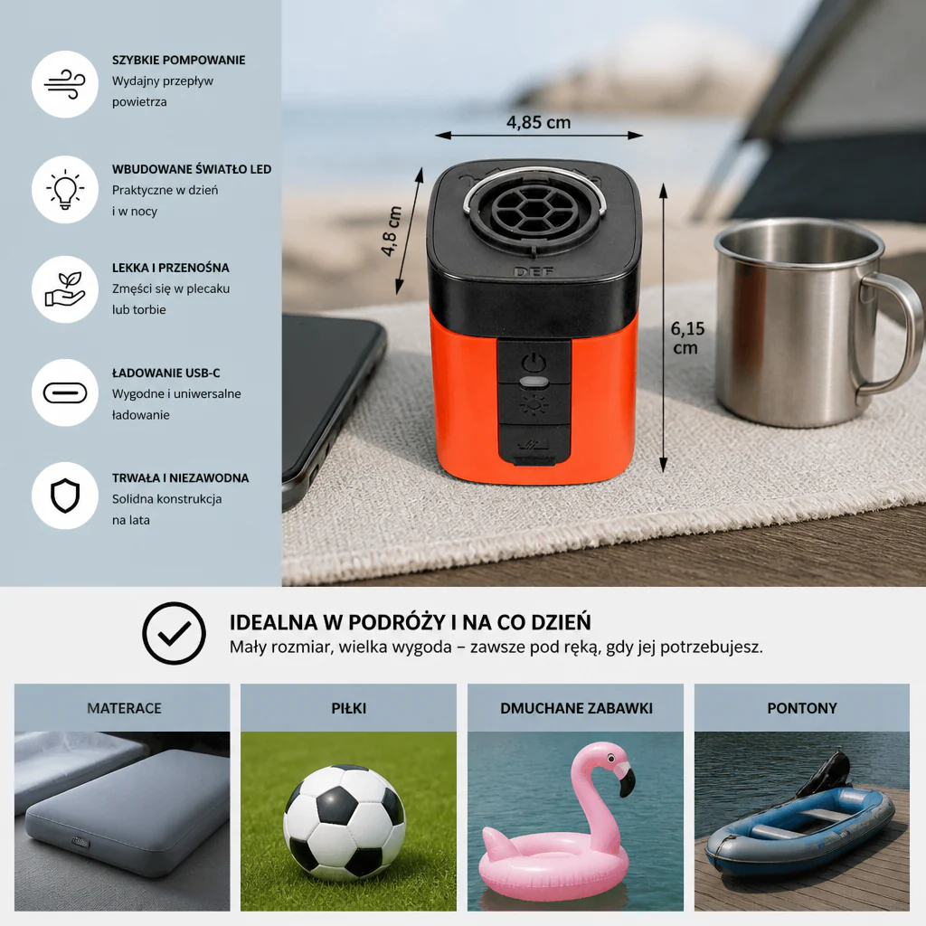 Przenośna Mini Pompka Elektryczna Z Lampką LED – Szybkie Pompowanie I Opróżnianie - Image 6