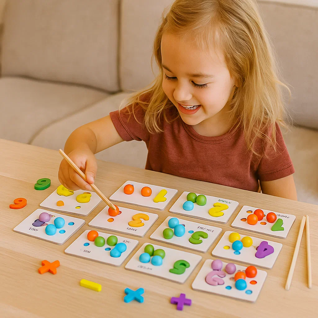 Puzzle matematyczne Montessori dla dzieci ⎜ Edukacyjna gra w dopasowywanie koralików do rozpoznawania liczb i umiejętności liczenia. - Image 3
