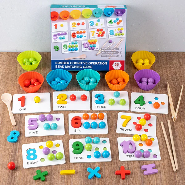 Puzzle matematyczne Montessori dla dzieci ⎜ Edukacyjna gra w dopasowywanie koralików do rozpoznawania liczb i umiejętności liczenia. - Image 4