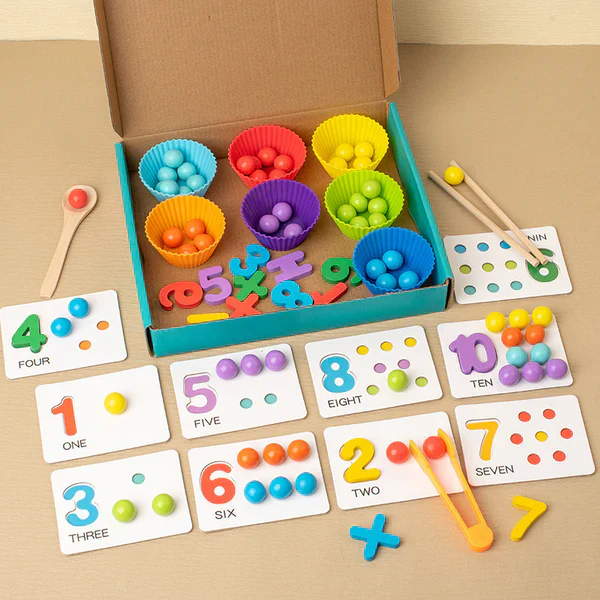 Puzzle matematyczne Montessori dla dzieci ⎜ Edukacyjna gra w dopasowywanie koralików do rozpoznawania liczb i umiejętności liczenia. - Image 5