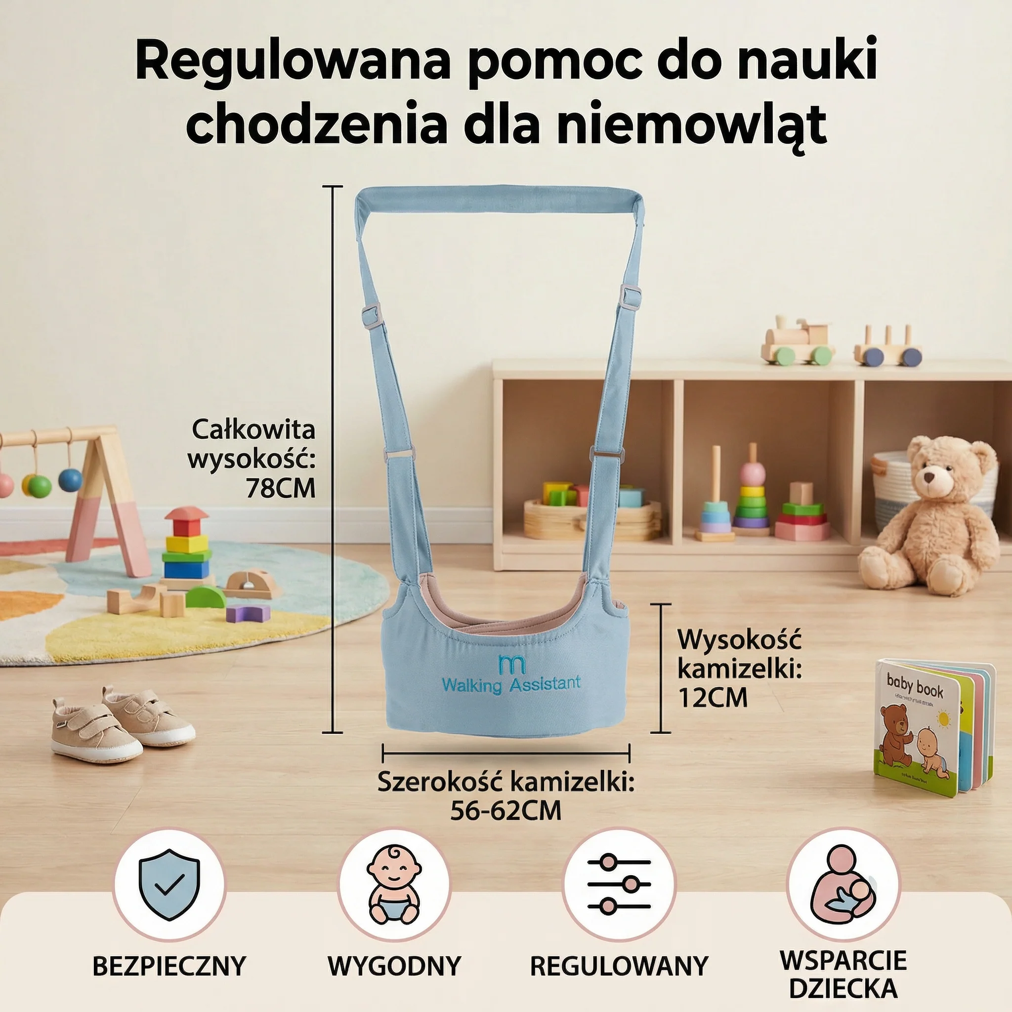 Regulowana pomoc do nauki chodzenia dla niemowląt z pasem bezpieczeństwa - Image 5