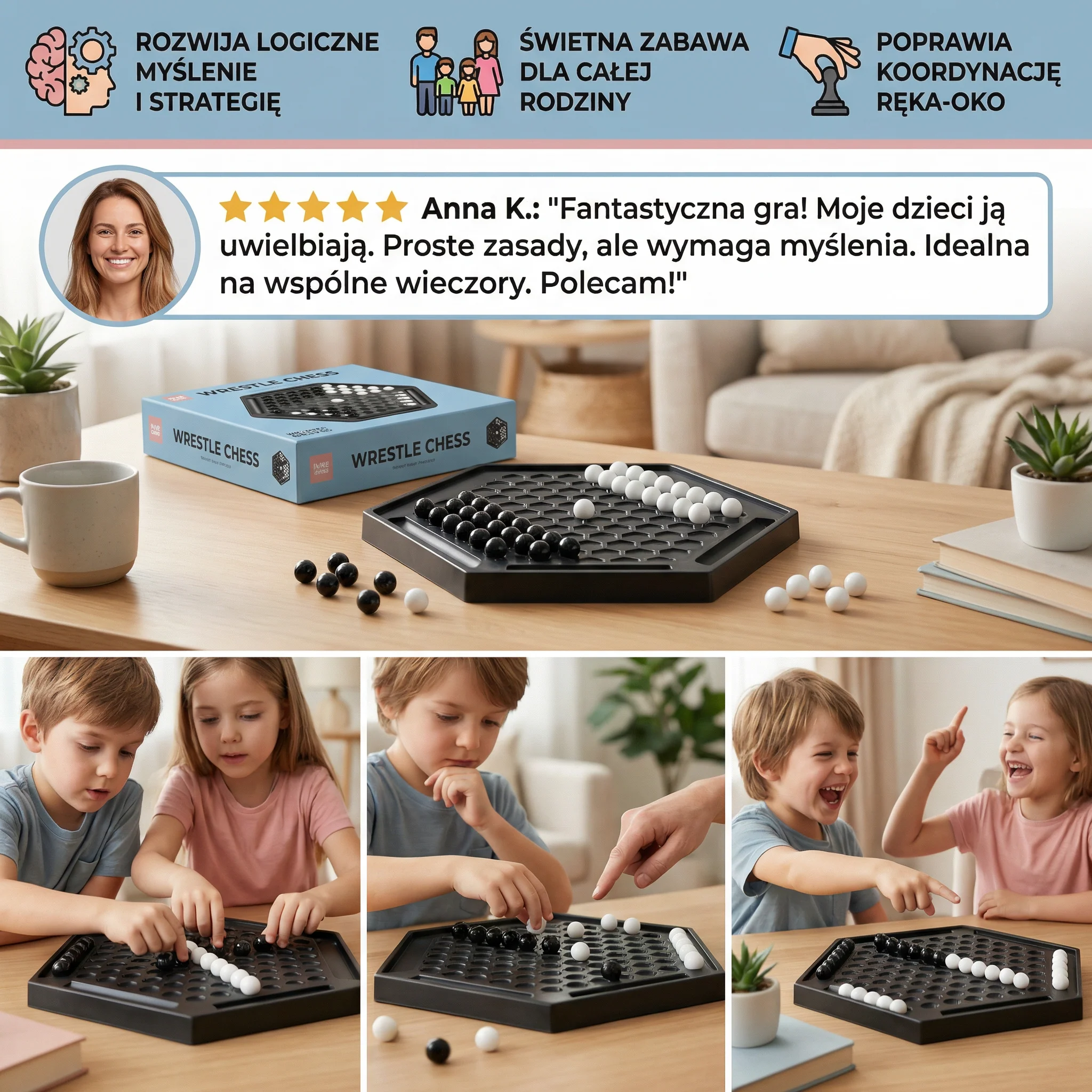 Rodzinna gra strategiczna w popychanie pionków – interaktywna gra logiczno-strategiczna dla dzieci - Image 3