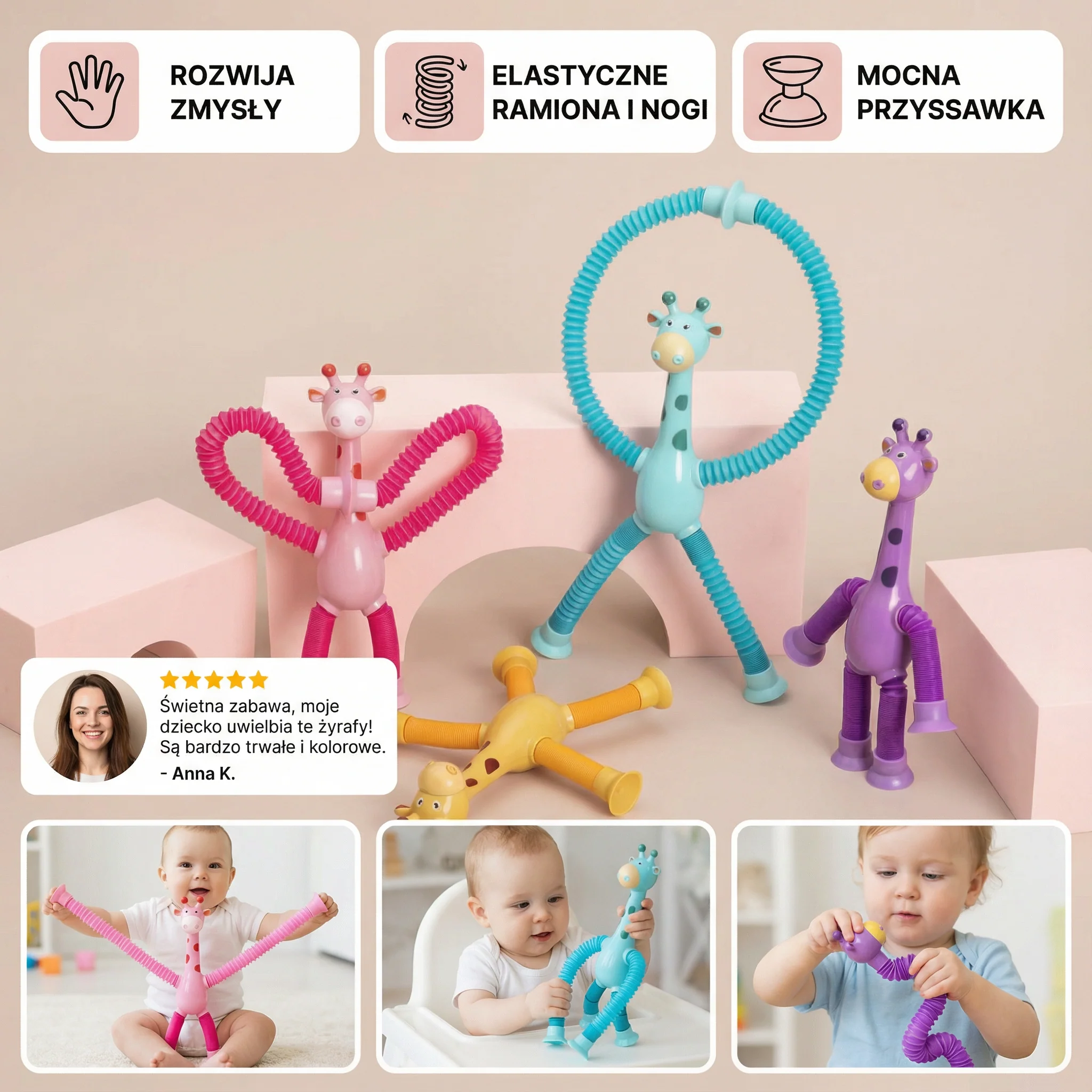 Sensoryczna żyrafa z przyssawką – zabawka dla niemowląt - Image 3