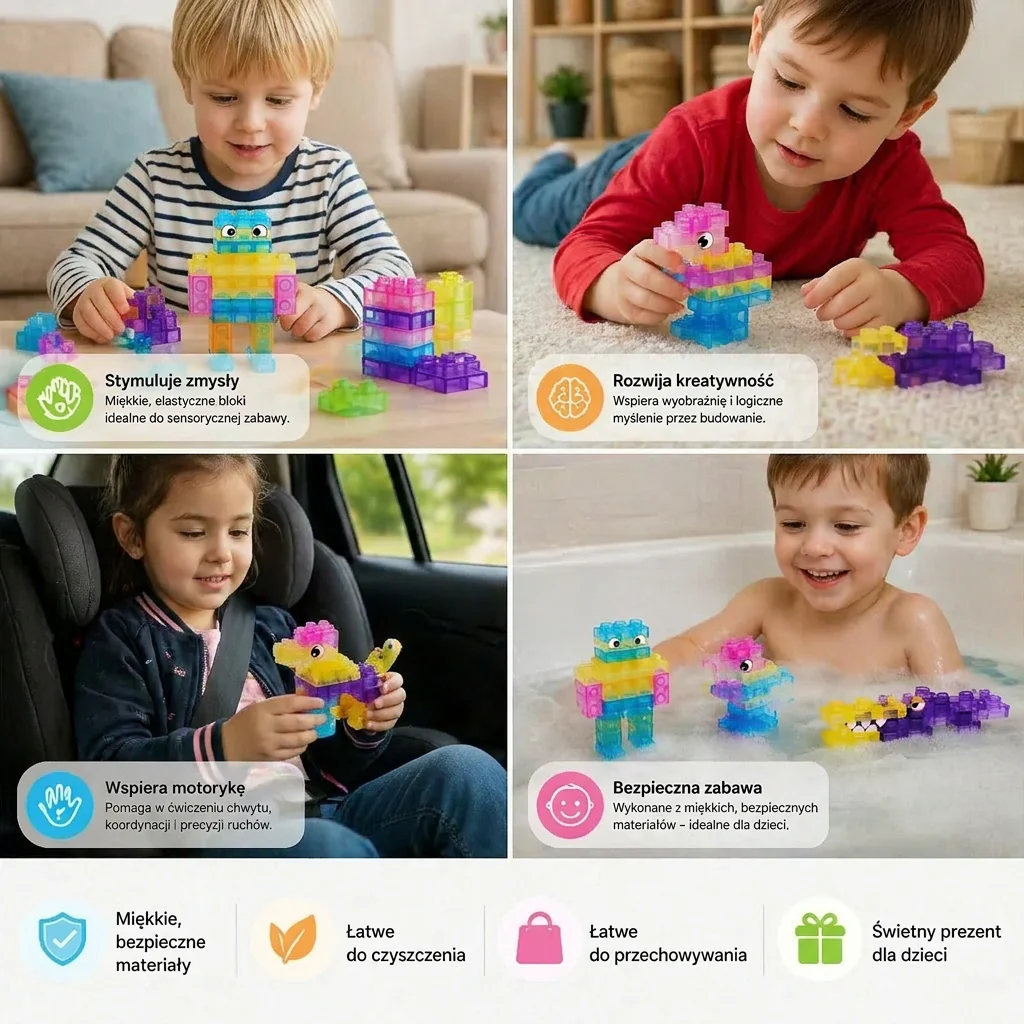 Sensoryczne miękkie klocki dla dzieci – miękkie, ściskalne klocki edukacyjne do zabawy i nauki - Image 4