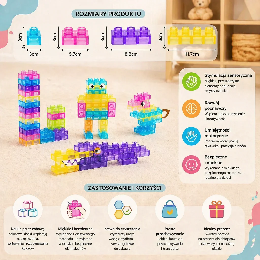 Sensoryczne miękkie klocki dla dzieci – miękkie, ściskalne klocki edukacyjne do zabawy i nauki - Image 6