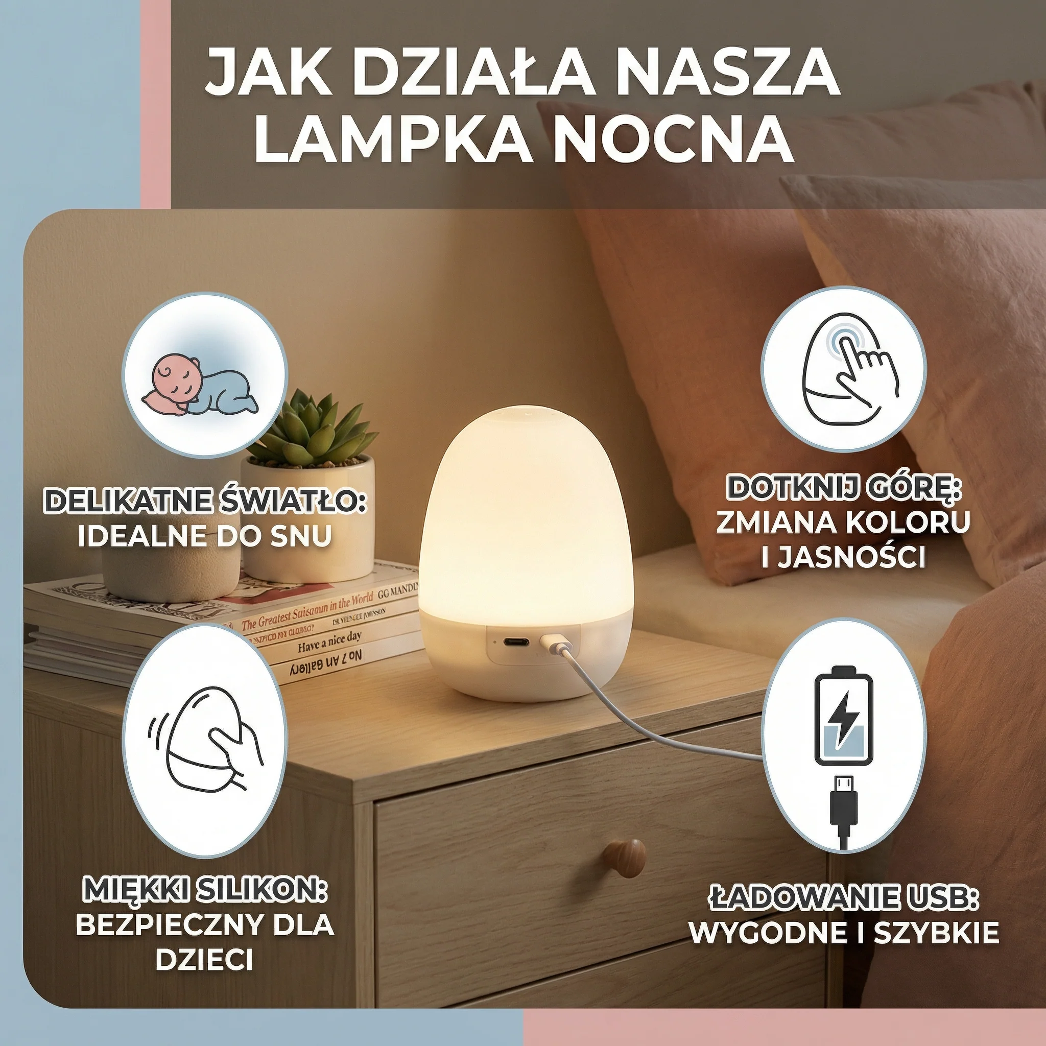 Silikonowa lampka nocna LED w kształcie jajka - Image 3