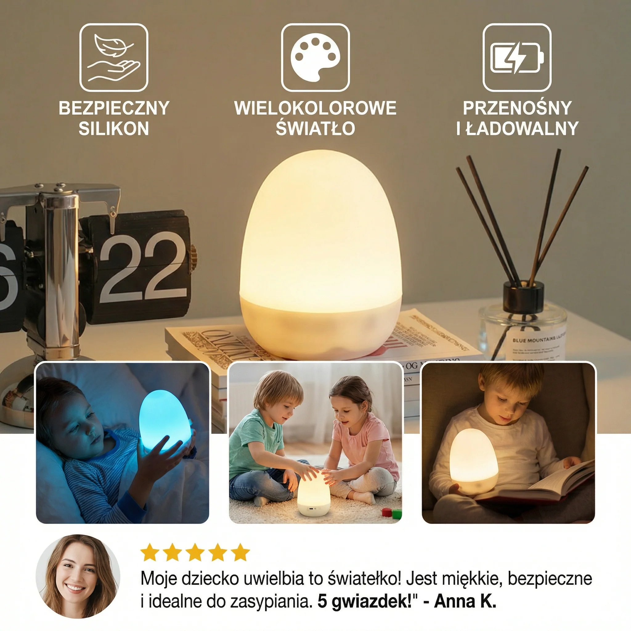 Silikonowa lampka nocna LED w kształcie jajka - Image 4