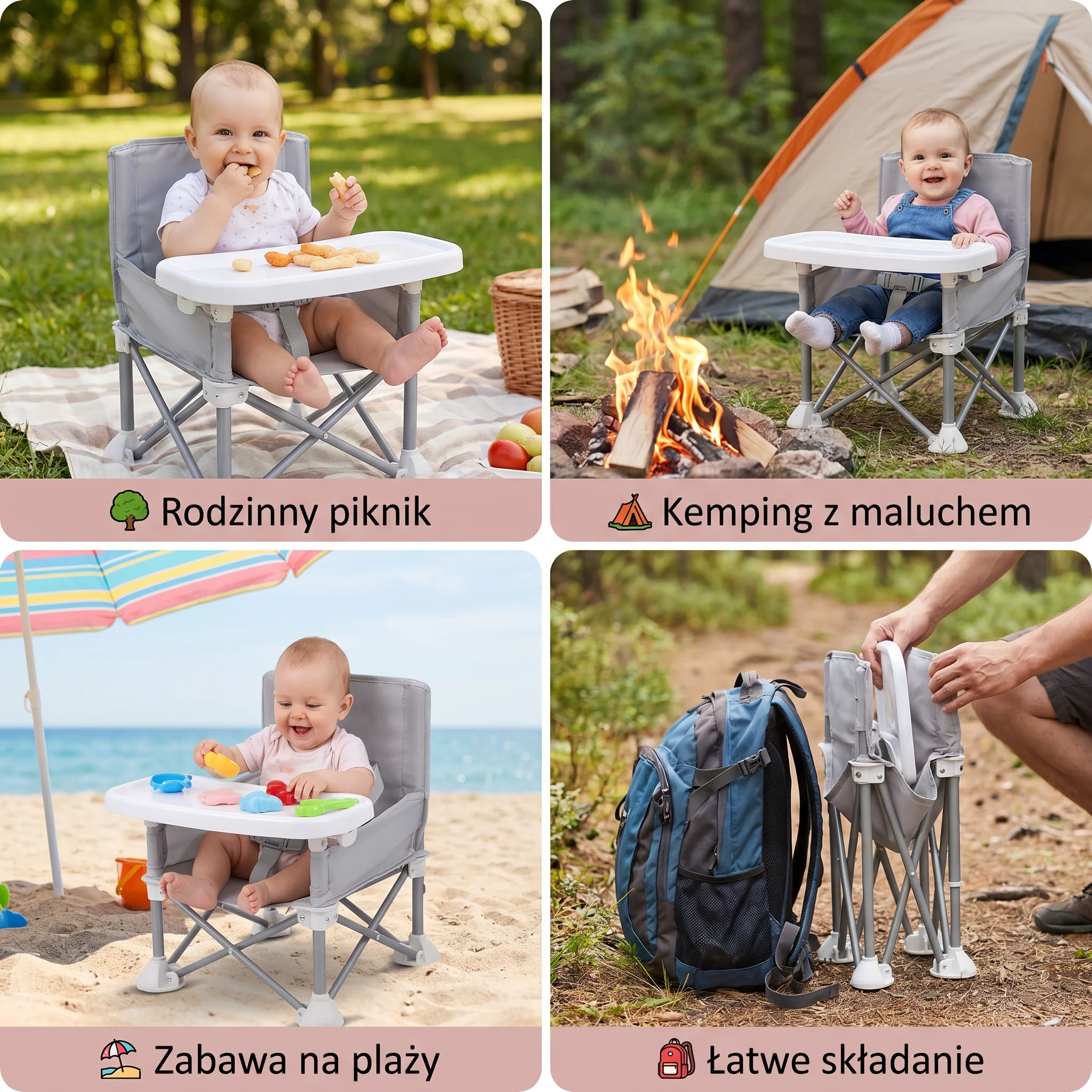 Składane krzesełko kempingowe dla niemowląt z tacką do użytku w podróży - Image 4