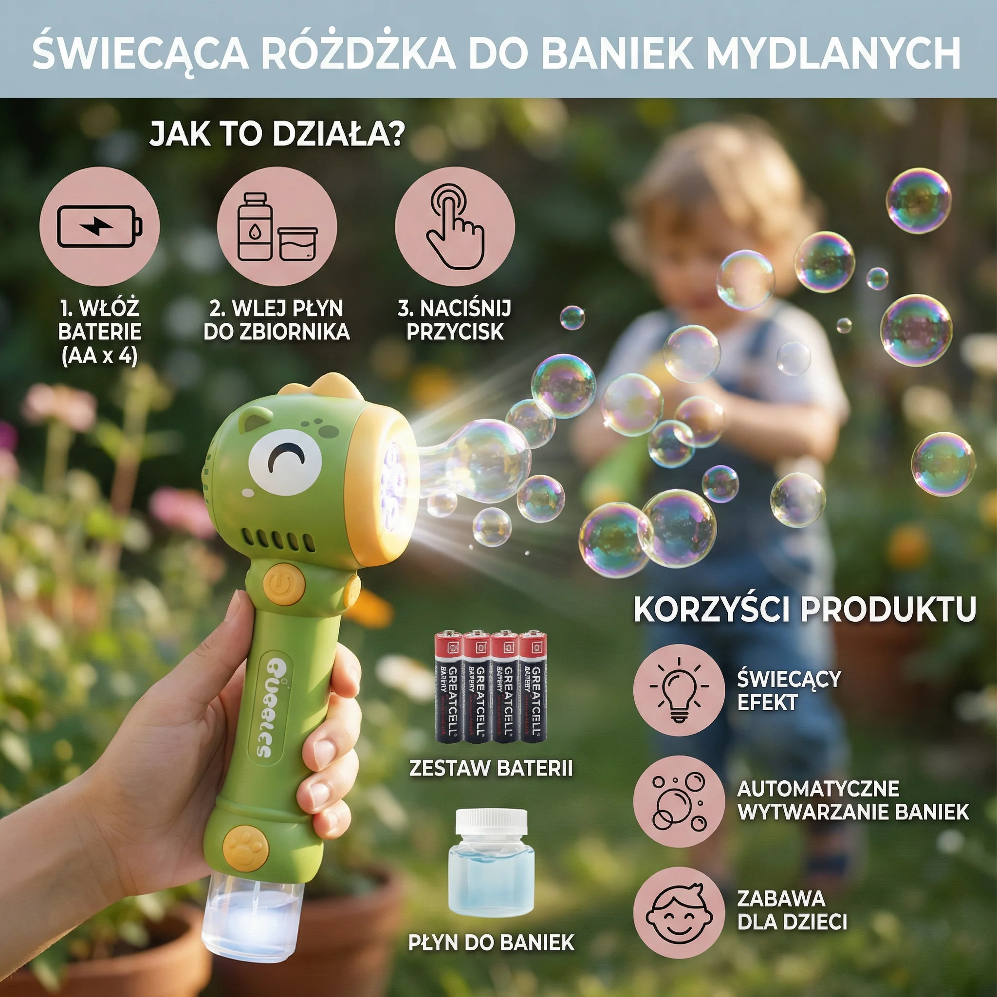 Świecąca różdżka do baniek mydlanych dla dzieci – automatyczna wytwornica baniek - Image 2