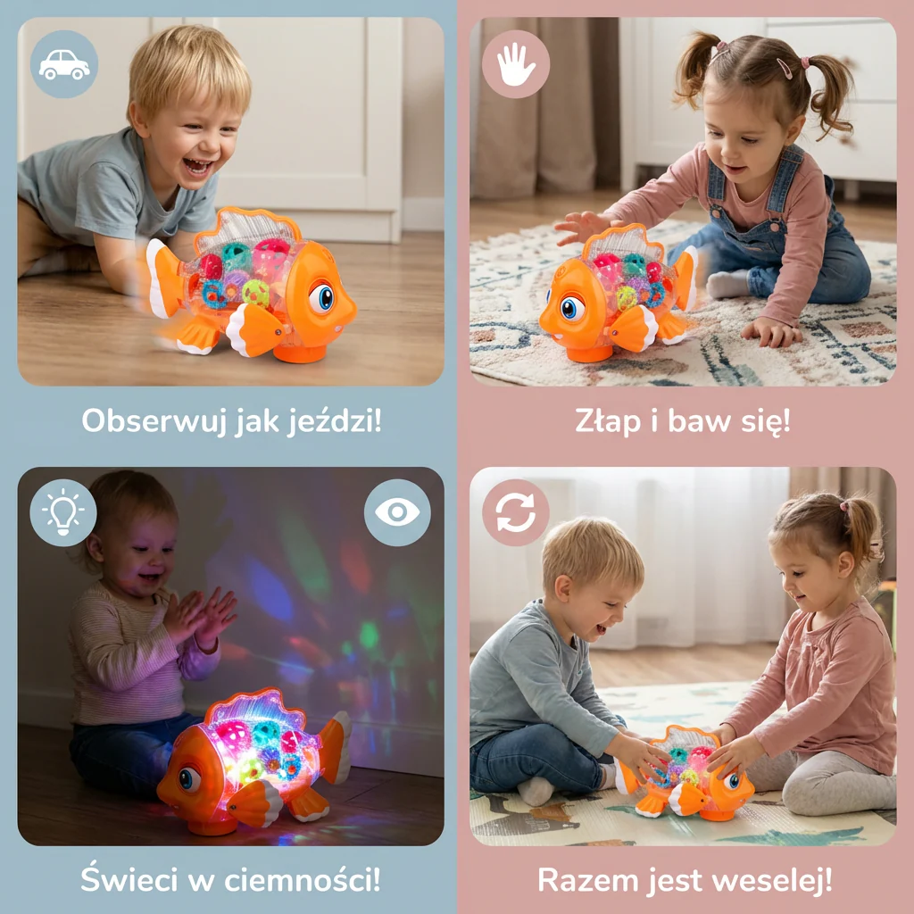 Świecąca zabawka w kształcie rybki z przekładniami dla dzieci – przezroczyste ruchome koła zębate z muzyką i ruchem - Image 4