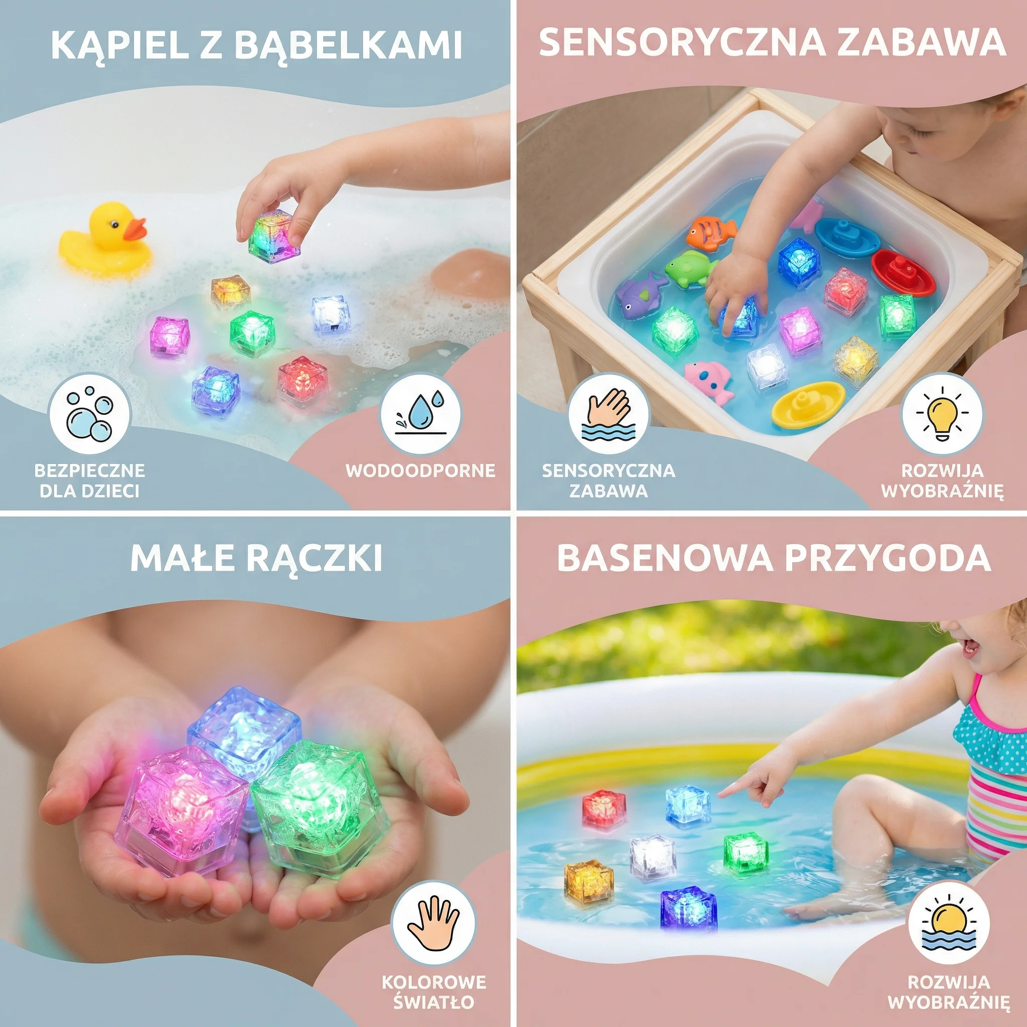 Świecące kostki do kąpieli – zabawka dla dzieci, zestaw 6 sztuk - Image 4