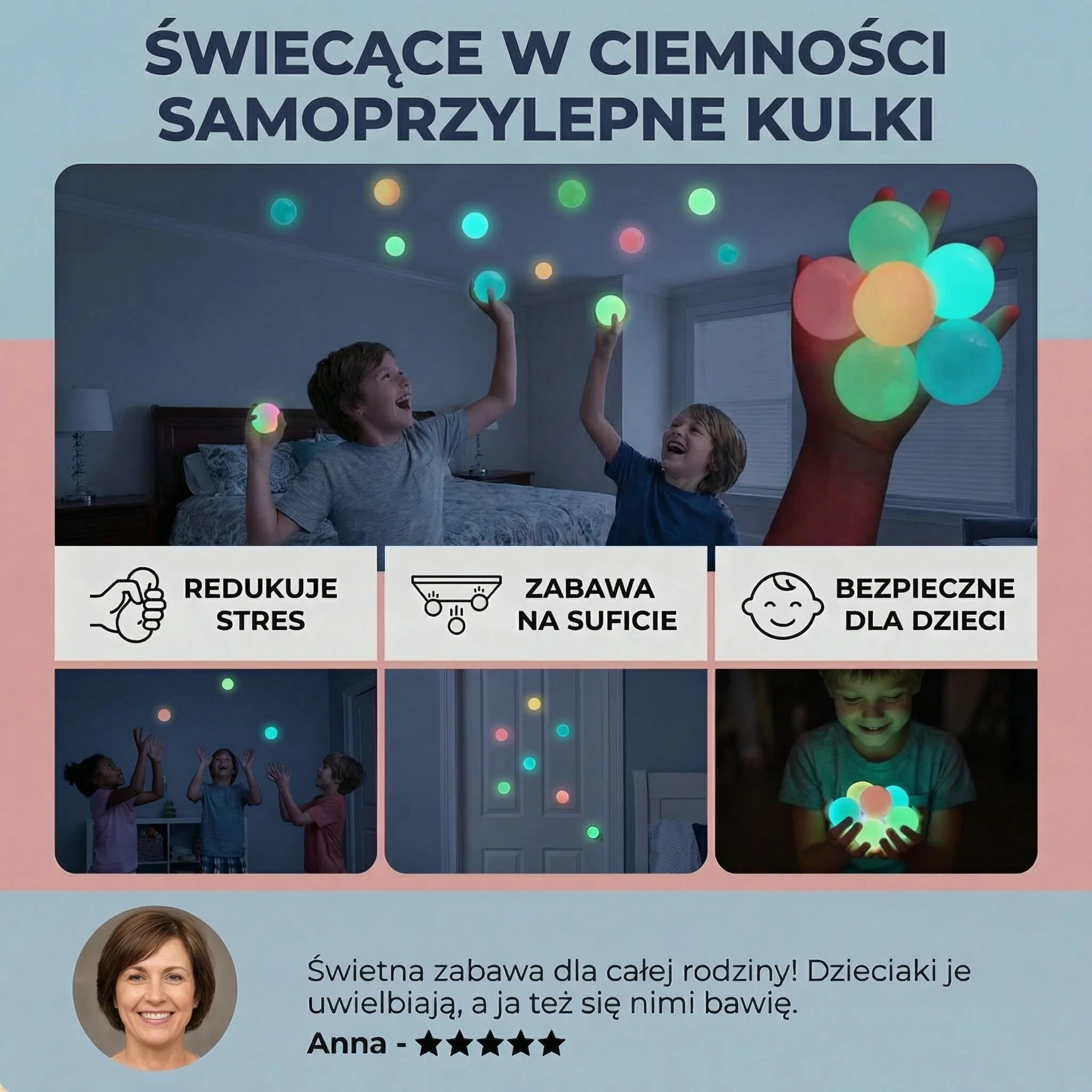 Świecące w Ciemności Sticky Balle – Zabawka do Rzucania i Przyklejania na Sufit dla Dzieci i Dorosłych - Image 3