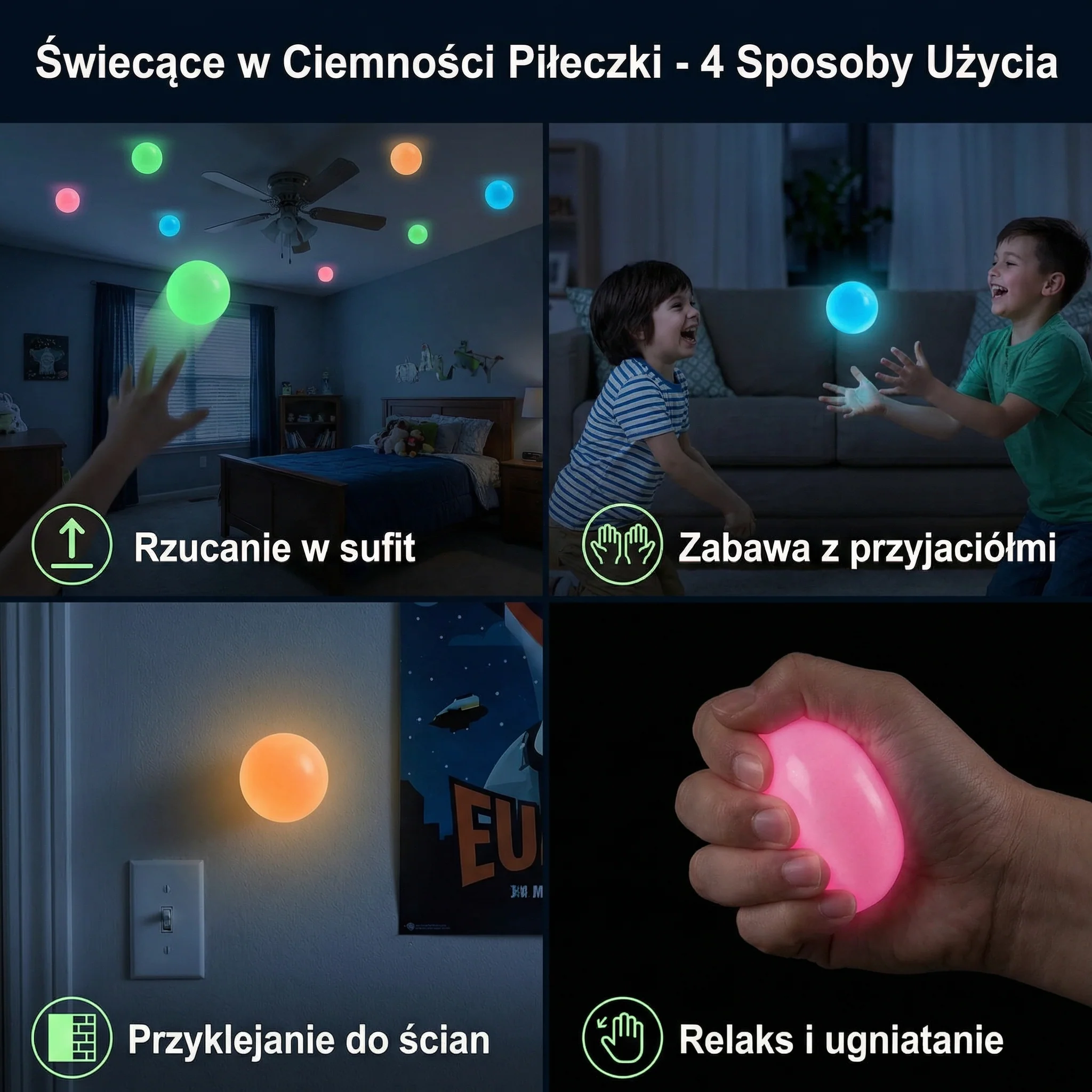Świecące w Ciemności Sticky Balle – Zabawka do Rzucania i Przyklejania na Sufit dla Dzieci i Dorosłych - Image 4