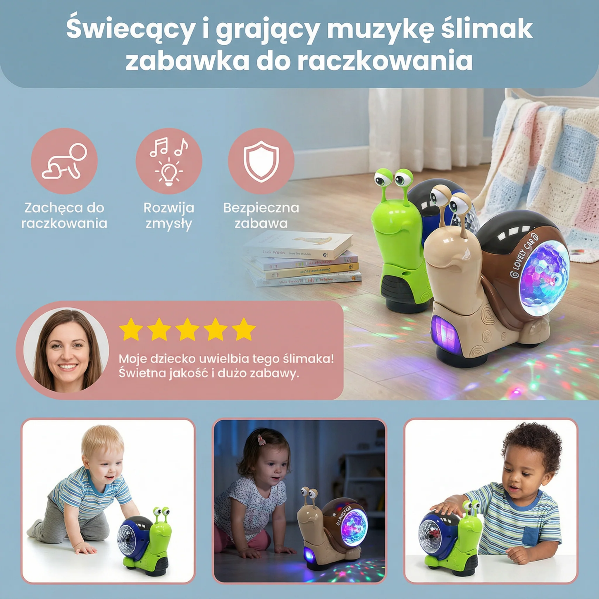 Świecący i grający muzykę ślimak zabawka do raczkowania - Image 3